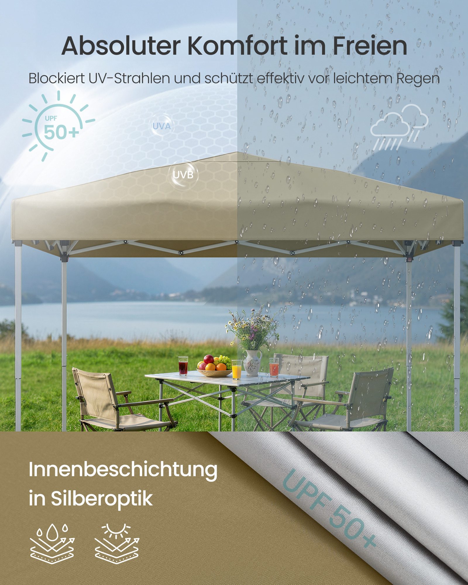 SONGMICS Pavillon 3 x 3m Pavillon für Garten, Faltzelt, mit 0 Seitenteilen, stabil, tragbar, Hof, Markt, Sonnenschutz – Bild 4 von 5
