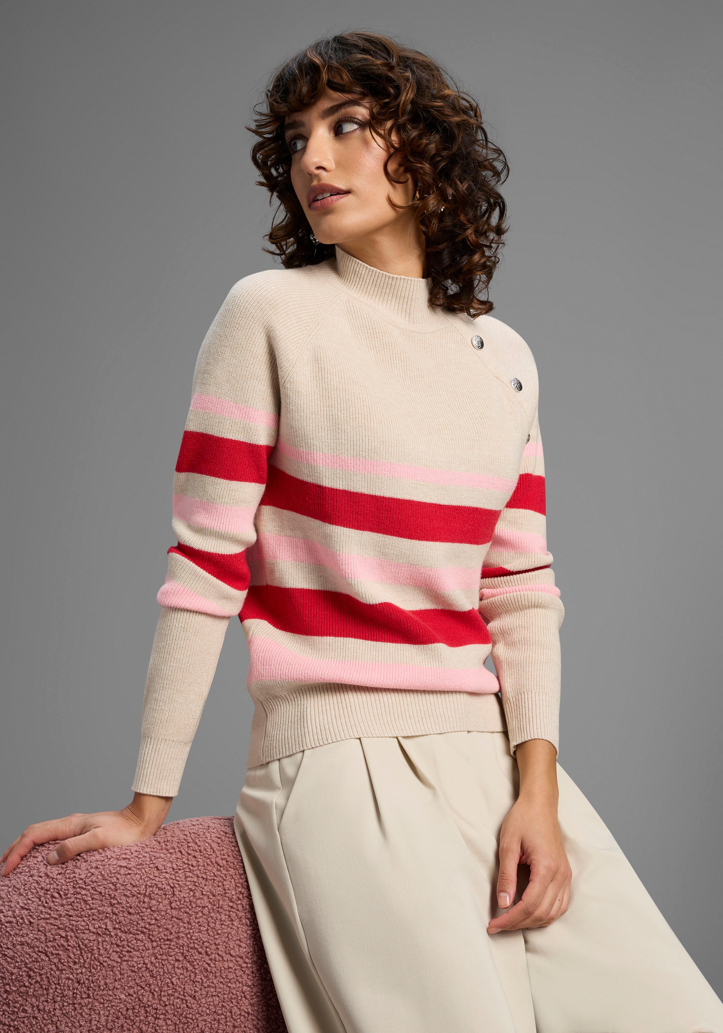 Laura Scott Strickpullover Winterstrick mit trendy Streifendesign und Knöpf günstig online kaufen