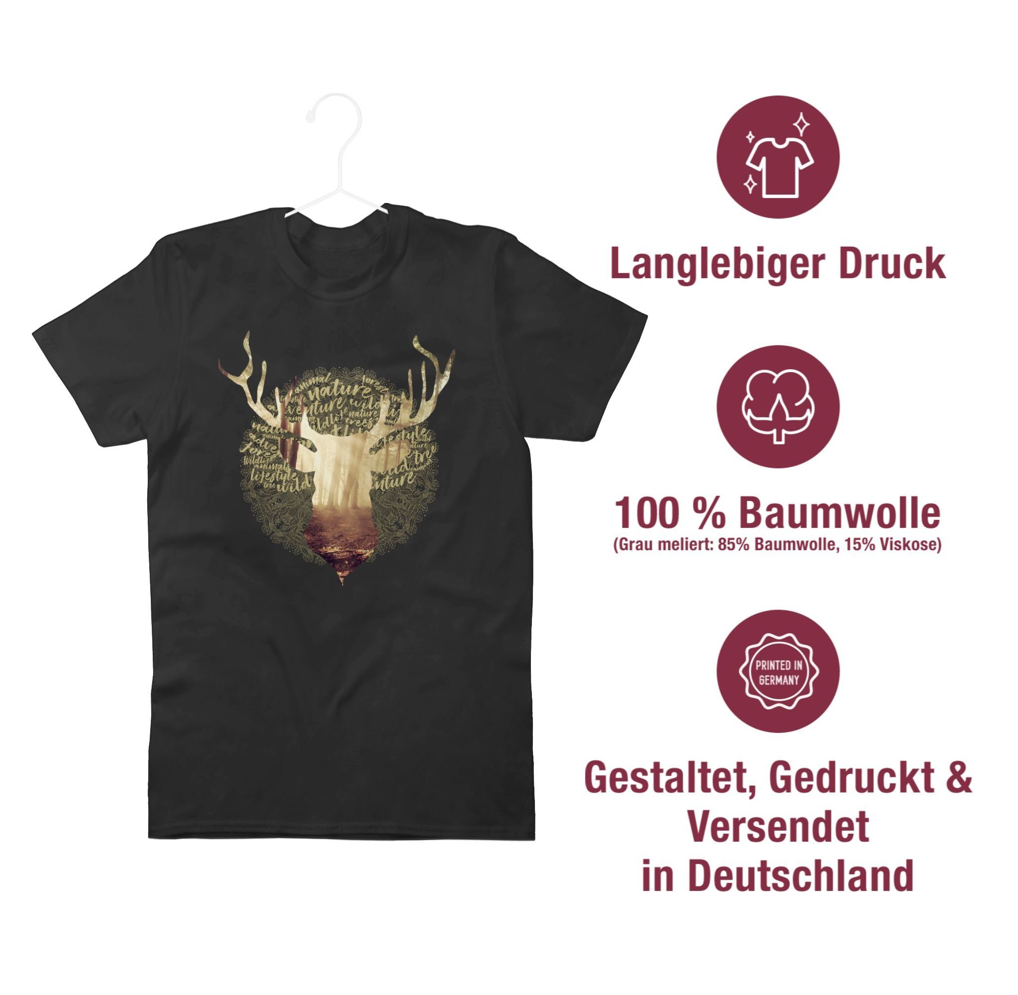 T-Shirt für Hirsch Shirtracer 01 Schwarz Mode Jäger Herren Oktoberfest