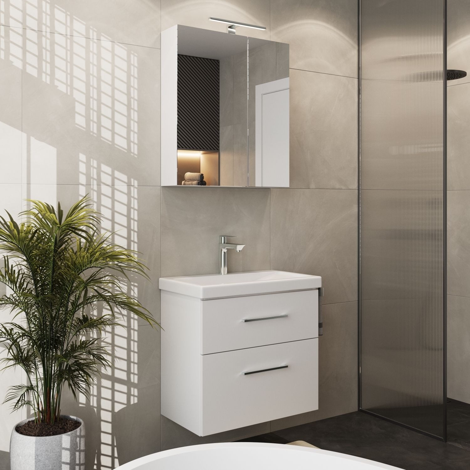 Planetmöbel Badmöbel-Set Badmöbel-Set mit Spiegelschrank 63cm günstig online kaufen