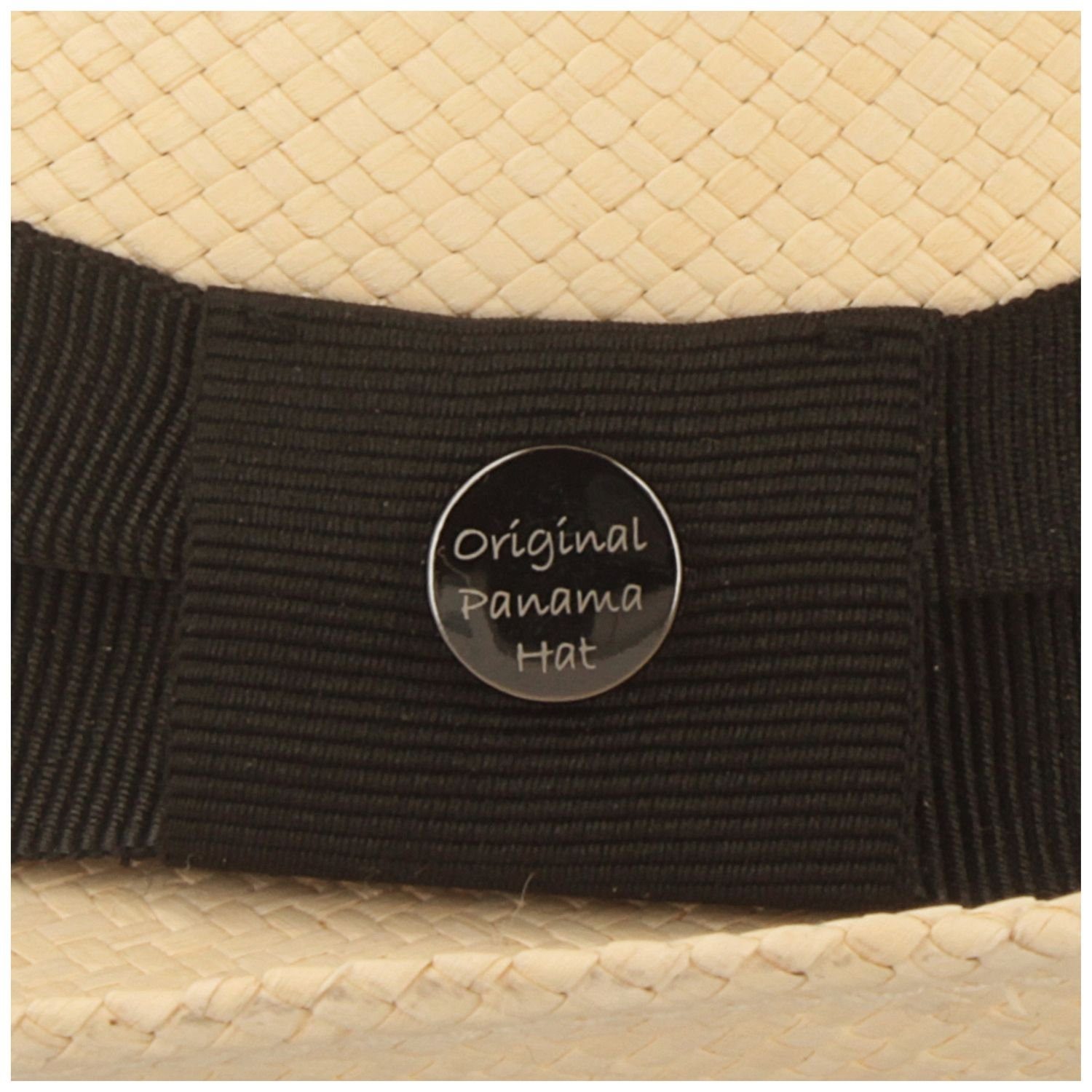 Breiter Strohhut Trilby natur/BD 50+ Panama UV-Schutz mit Garnitur sz moderner Hut