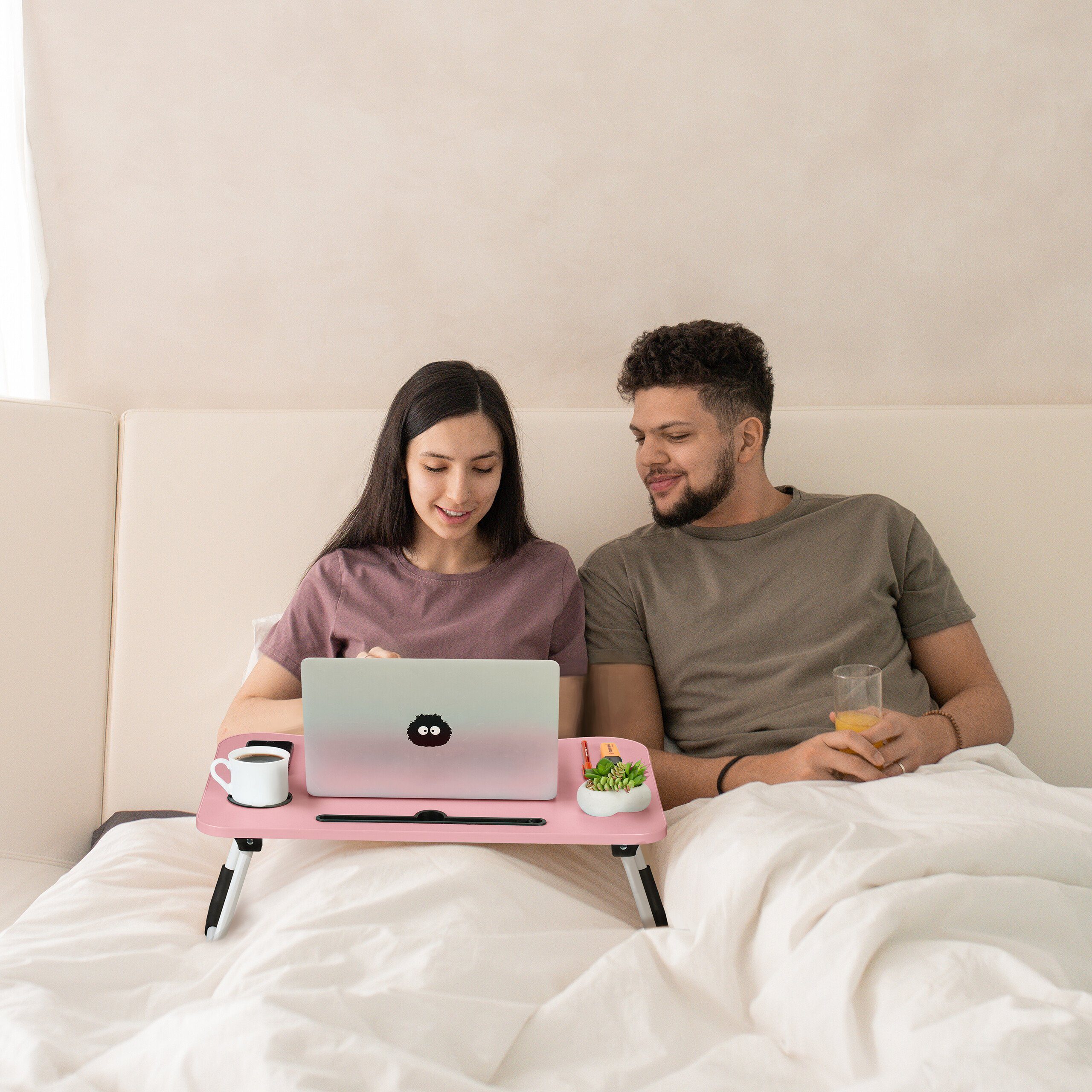 relaxdays Laptoptisch mit Tablet & Getränkehalt