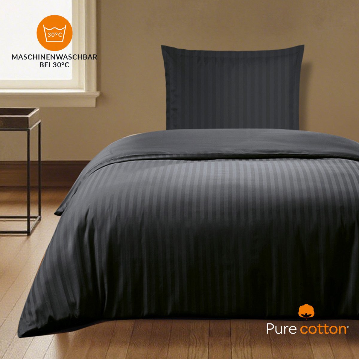 Pure cottom Bettwäsche Baumwoll-Satin Bettwäsche schwarz, Baumwoll-Satin, verschiedene Größen