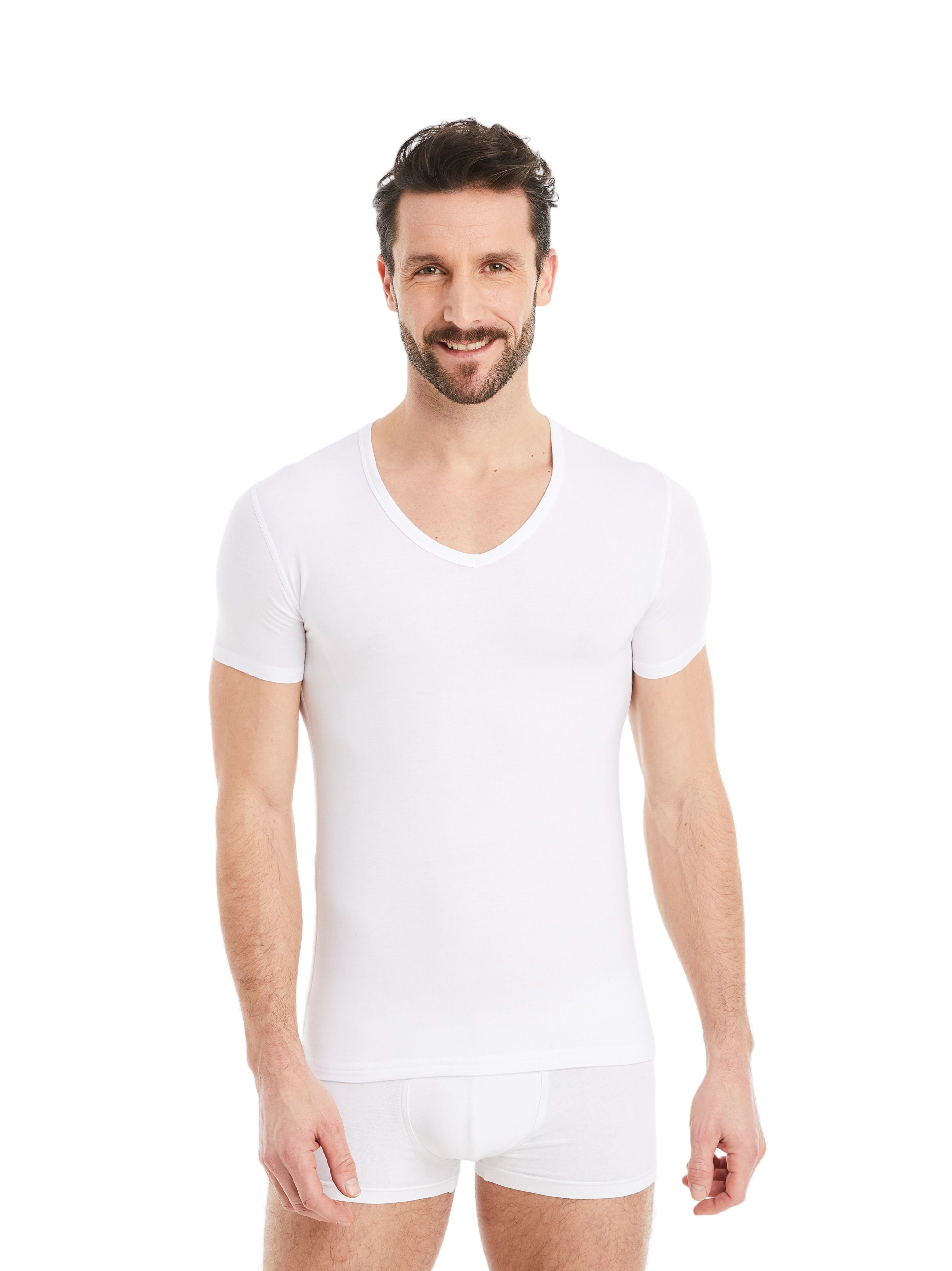 FINN Design Unterhemd Business Unterhemd Kurzarm V-Ausschnitt Herren feiner Micro-Modal Stoff, maximaler Tragekomfort Weiß