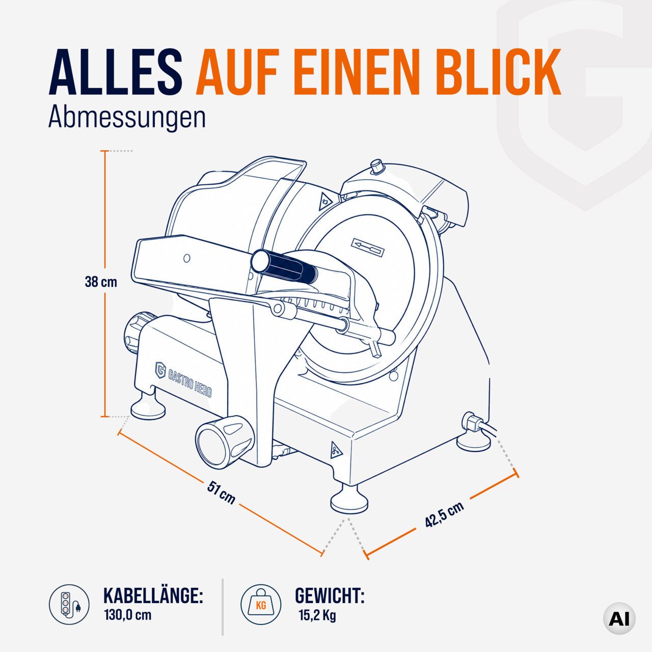 GastroHero Elektromesser Aufschnittmaschine ASM250, Wurstschneidemaschine, 240 W, Integrierter Schleifstein, Schuko-Stecker, kompakte Bauweise – Bild 5 von 5
