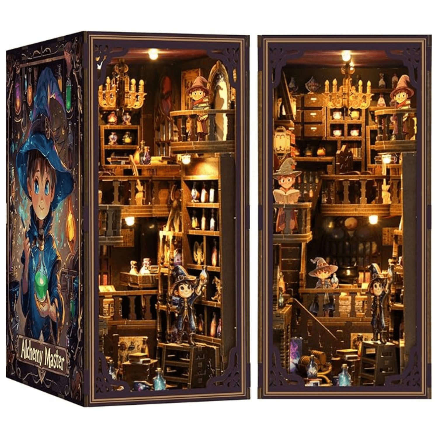 MagicHolz Buchstütze Alchemy Master Diorama aus Holz, mit LED-Beleuchtung – Bild 5 von 5