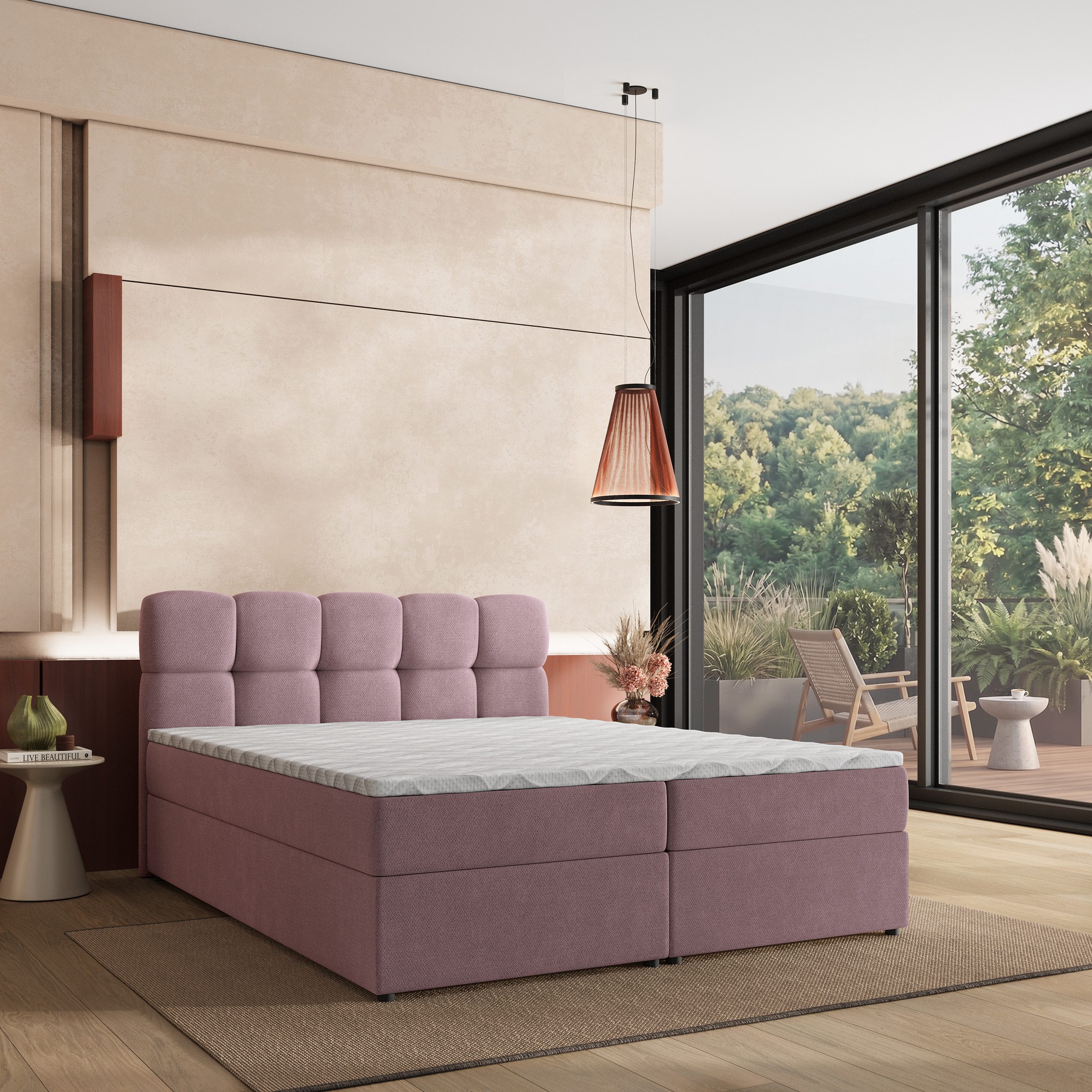 Masseno Boxbett MERU 180x200 cm mit Bonell Matratze und Topper, Doppelbett, Polsterbett mit Kopfteil, Boxspringbett