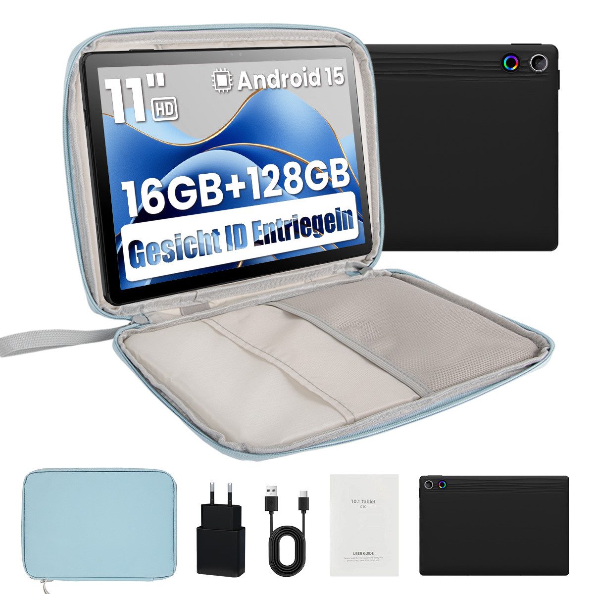 BUFO 11 Zoll Octa-Core 16(4+12)GB+128GB 1280x800 IPS HD 6800mAh WiFi 6 Tablet (11", 128 GB, Android, 2,4G/5G WiFi, 5MP+8MP Kamera, Unterstützung WidevineL1, Split-Screen Funktion)