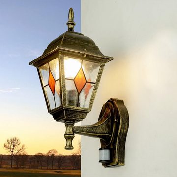 Licht-Erlebnisse Außen-Wandleuchte SALZBURG, ohne Leuchtmittel, Außenwandlampe mit Bewegungsmelder Rustikal Tiffany Stil Außenleuchte