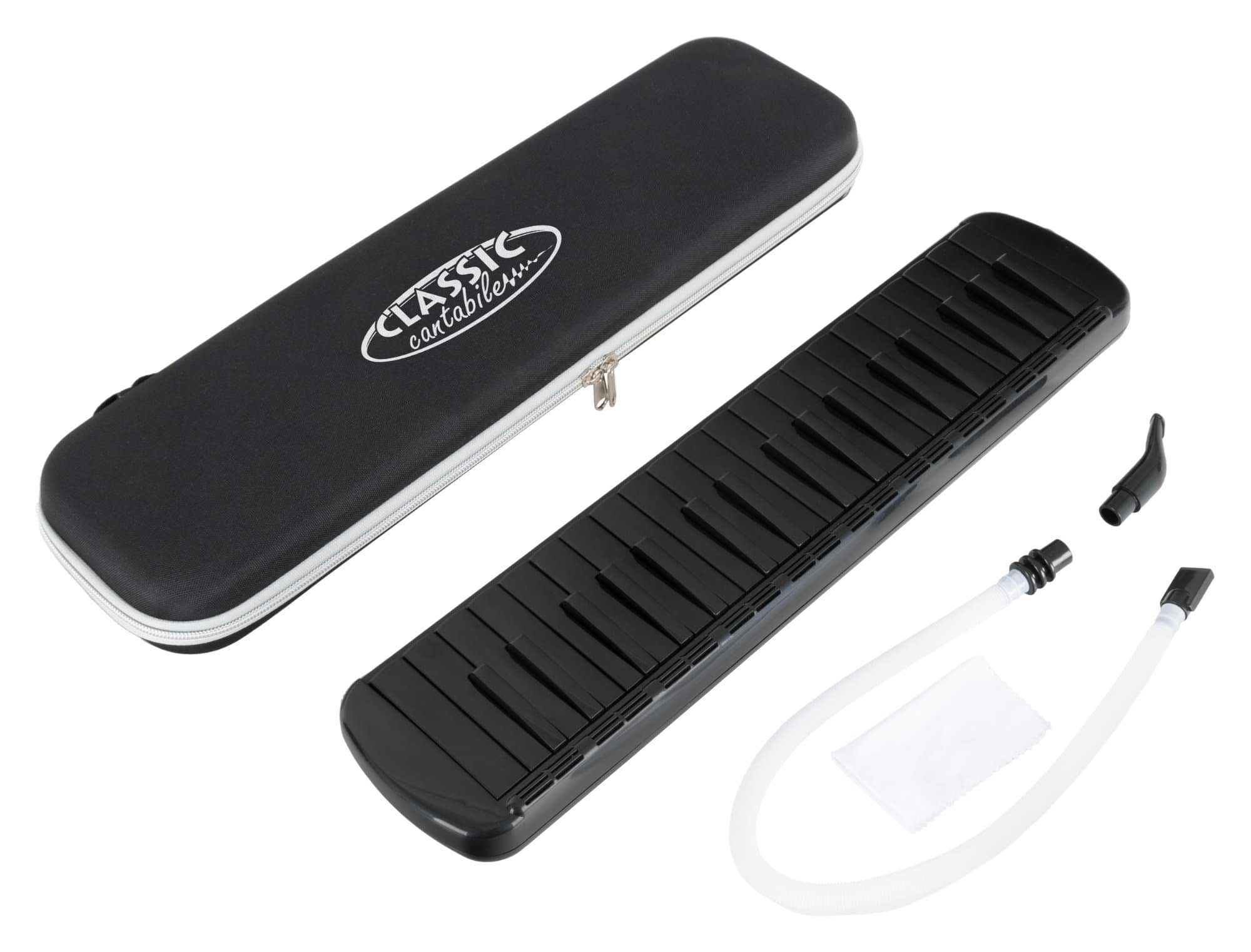 Classic Cantabile Melodica Blasharmonika mit schwarzen 37 Tasten - Melodica Instrument f - f³, Anfänger-Set, 4-St., Mit Etui, Mundstück und Anblasschlauch, Zertifiziert nach EN 71: BPA-frei