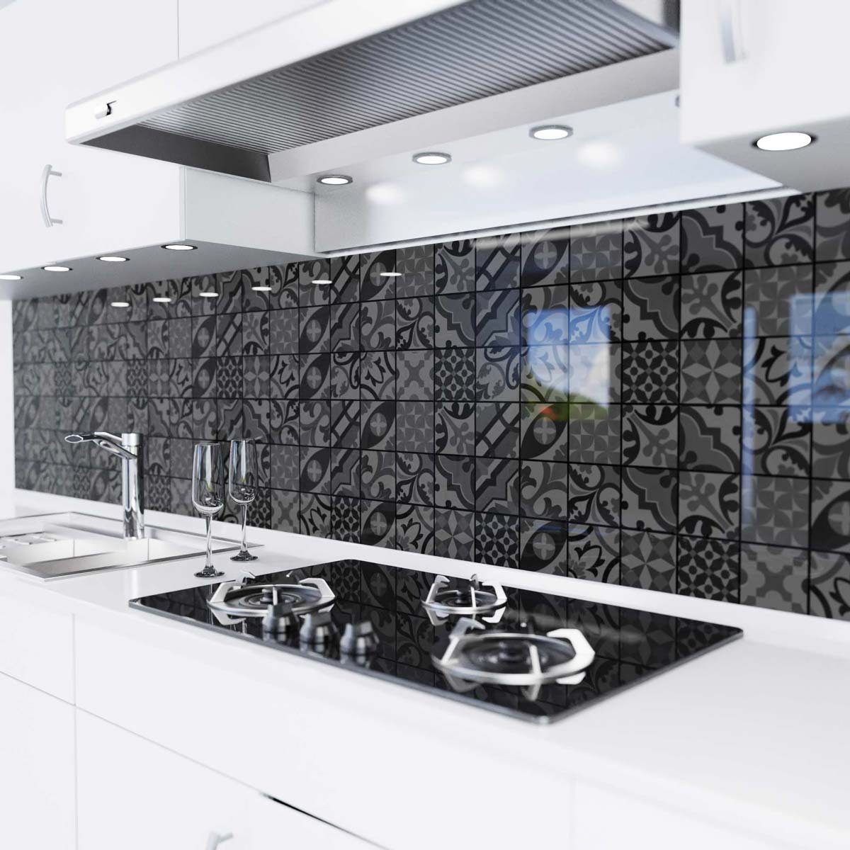 dunkel PET Glasoptik Küchenrückwand Mosaikfliesen - Spritzschutz selbstklebend Folie Küche - versteifte danario -