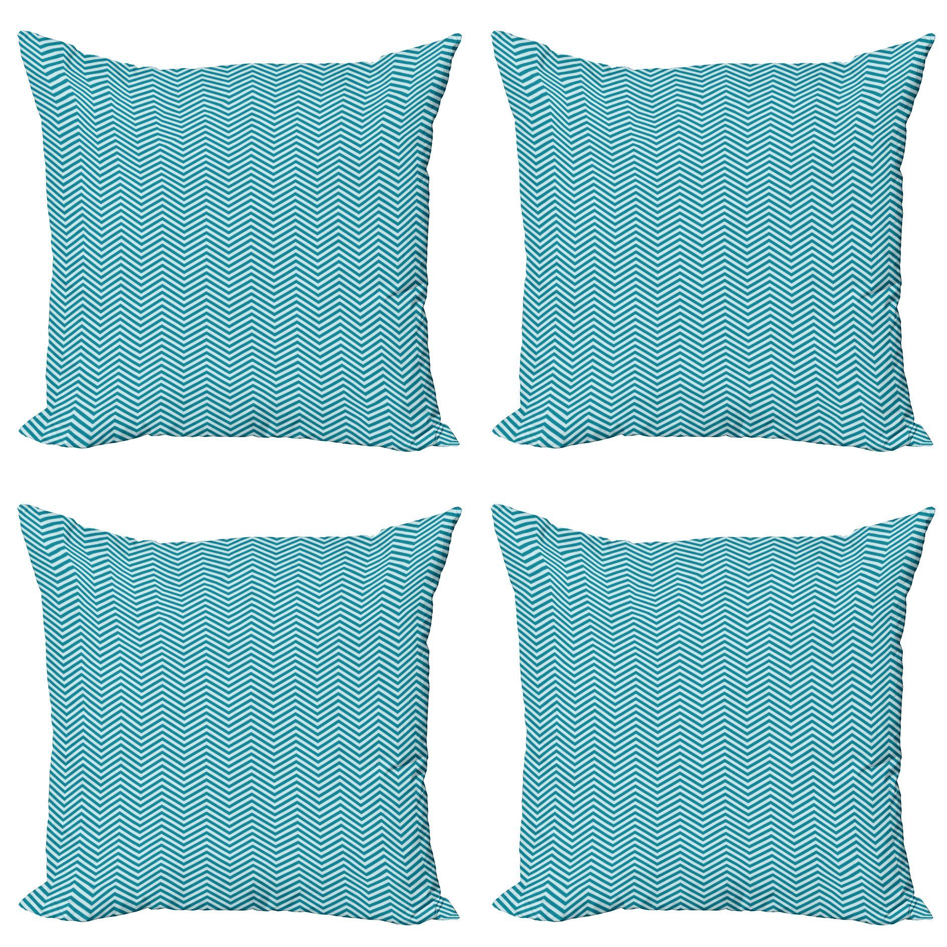 Blau Modern Accent (4 Digitaldruck, Stück), Winkel Monochrom Doppelseitiger Zigzags Kissenbezüge Abakuhaus