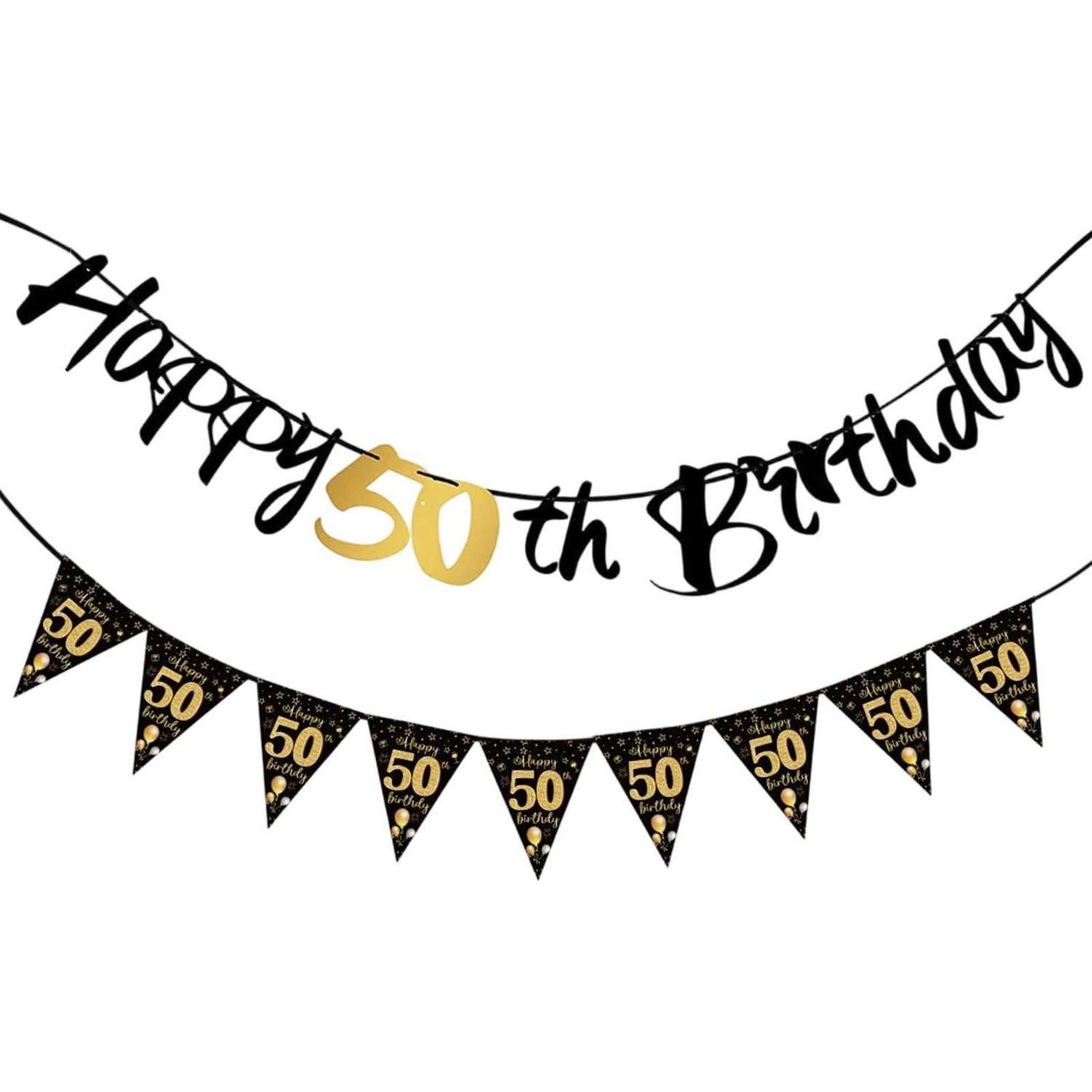 LuxusKollektion Wimpelkette Banner 50. Geburtstag Schwarz Gold
