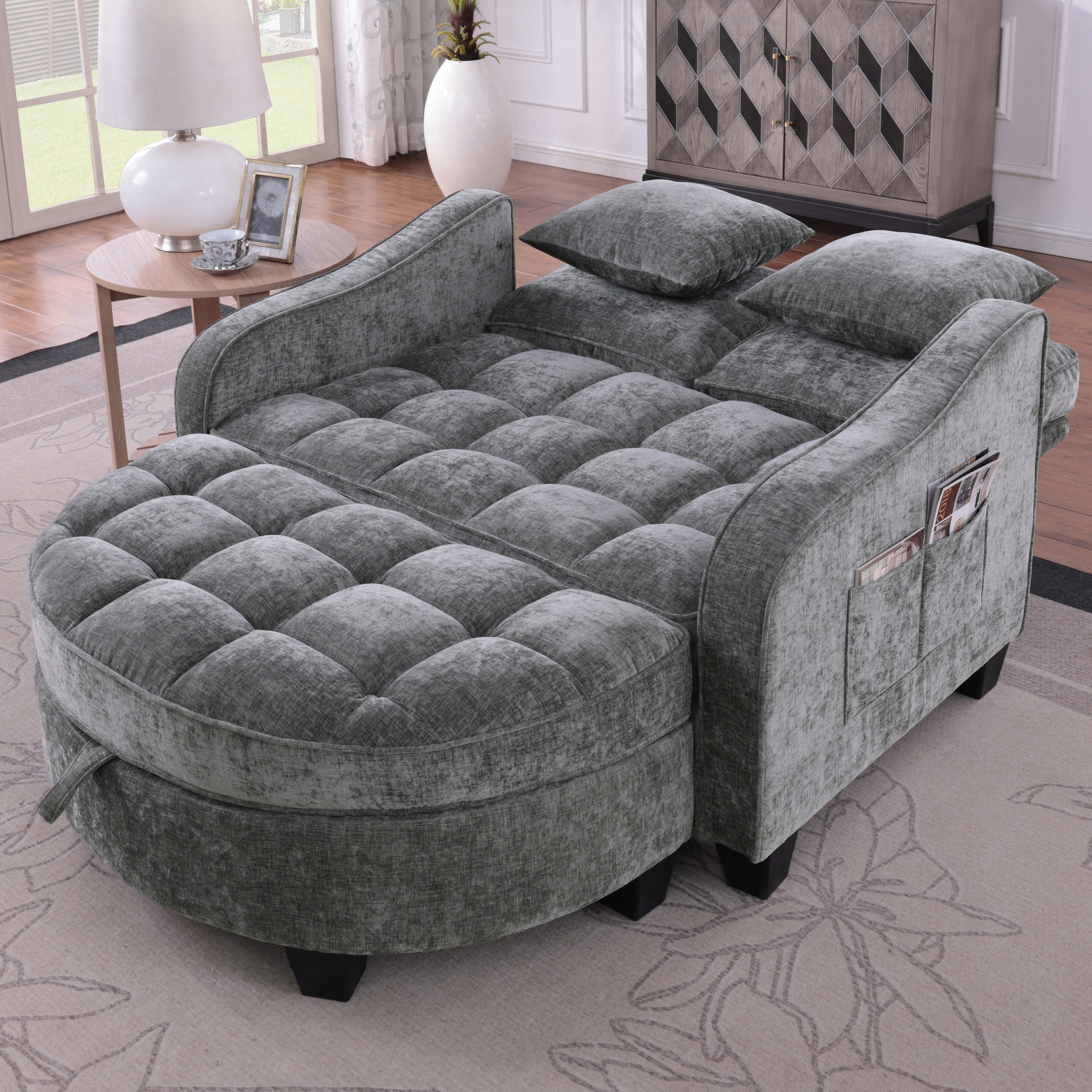 Odikalo Schlafsofa Multifunktionales Platzsparend 3-in-1 Sofa-Bett Aufbewahrungs-Hocker, mit Schlaffunktion und Stauraum, 3-in-1-Sofa mit Liegefunktion – Bild 4 von 5
