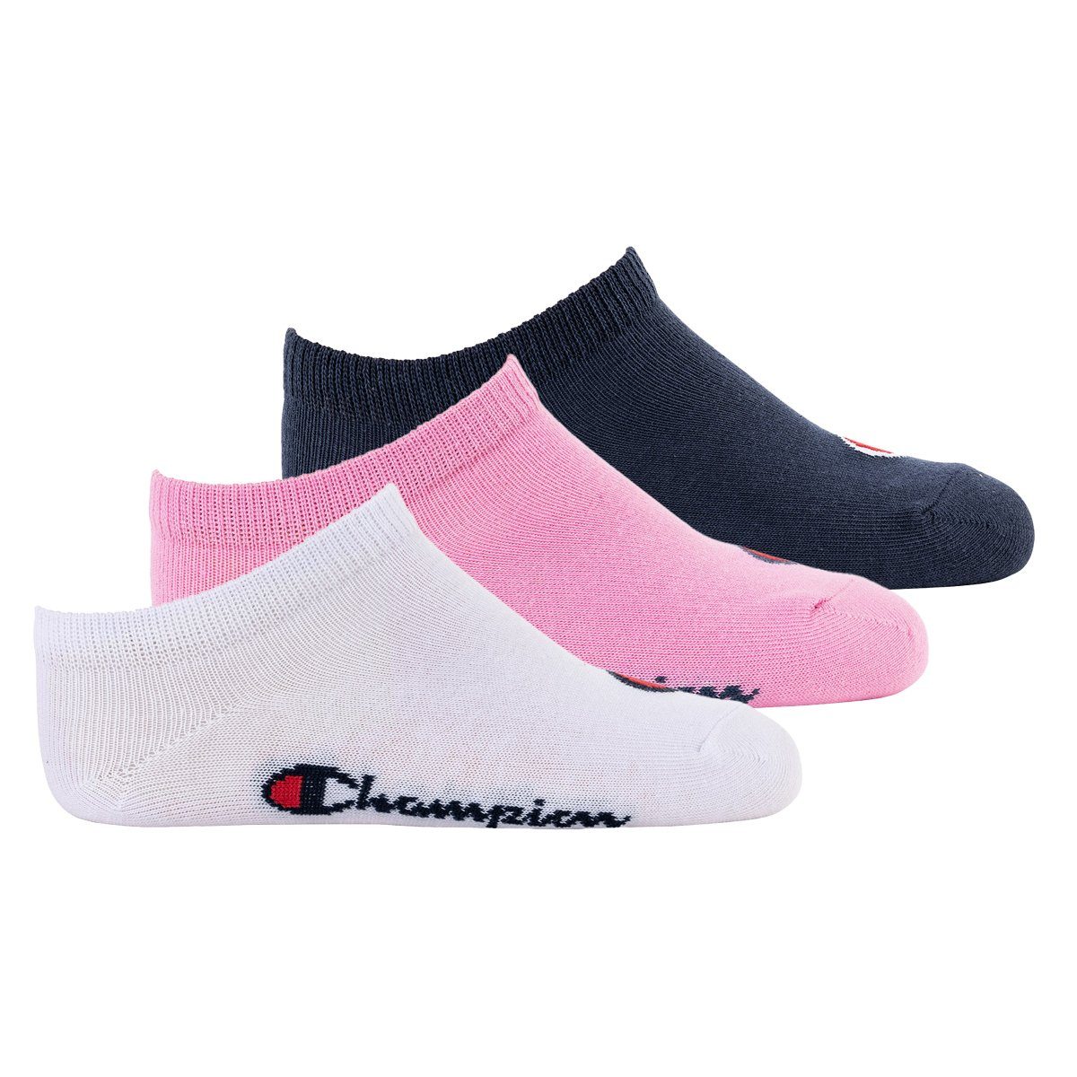 einfarbig Sneaker, 3er Freizeitsocken Champion Pink/Weiß/Blau Socken, Kinder Pack-