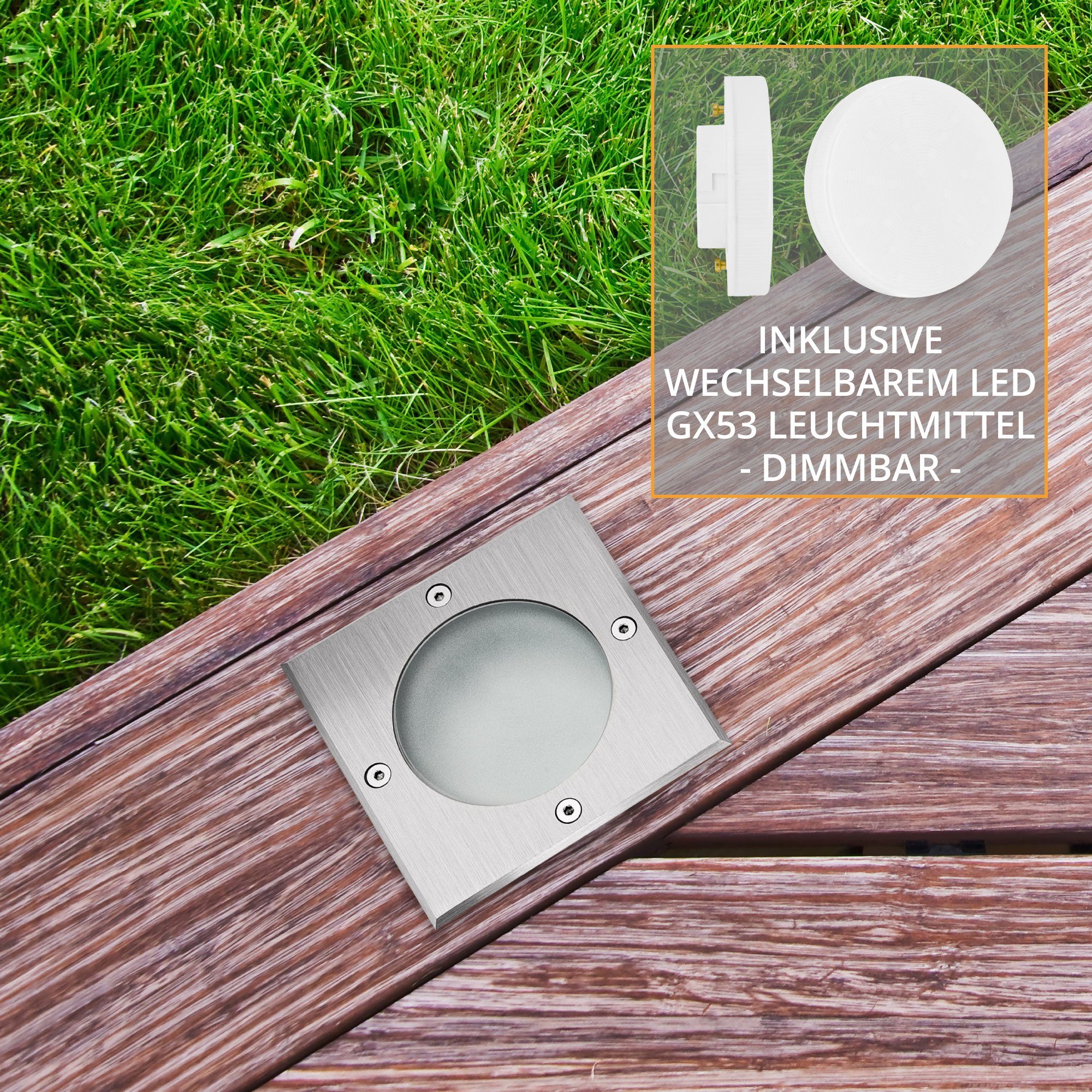 - Warmweiß LED DIMMBAR, eckig Bodeneinbaustrahler 4,5W Strahler VIROK inkl LED GX53 SSC-LUXon Gartenstrahler
