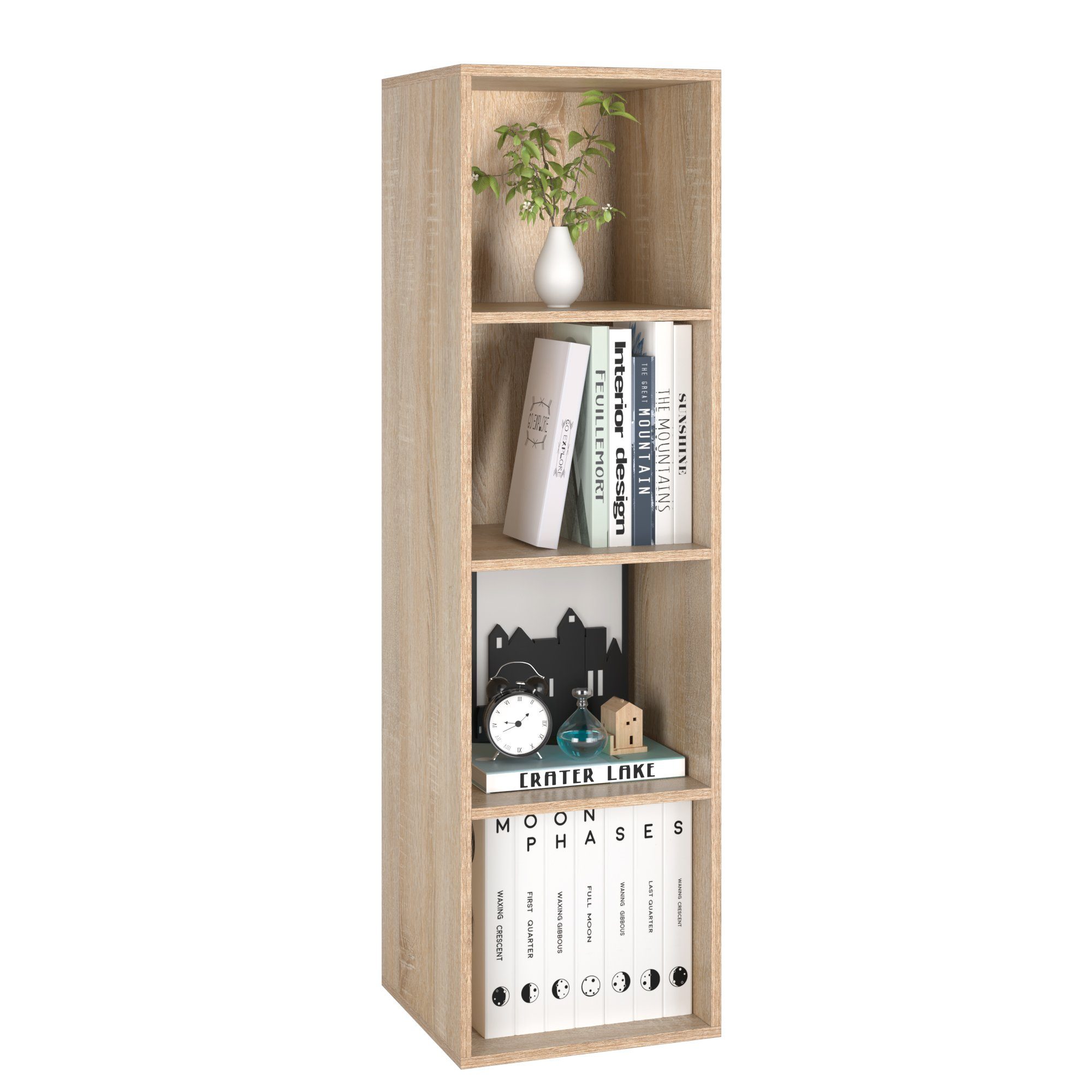 Homfa Bücherregal mit 4 Fächern, Regal eiche Standregal Holzregal 30x30x106cm