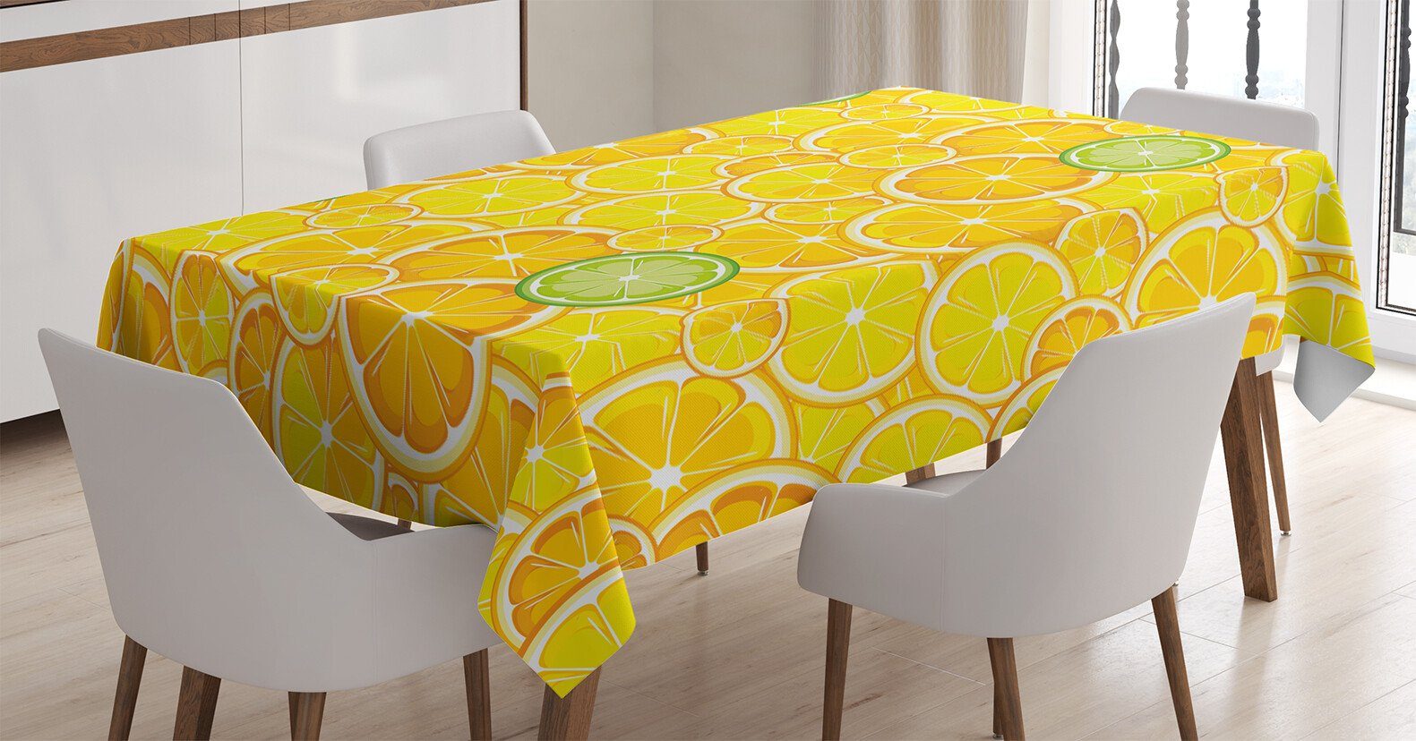 Abakuhaus Tischdecke Farbfest Waschbar Für den Außen Bereich geeignet Klare Farben, Obst Lemon orange Kreise