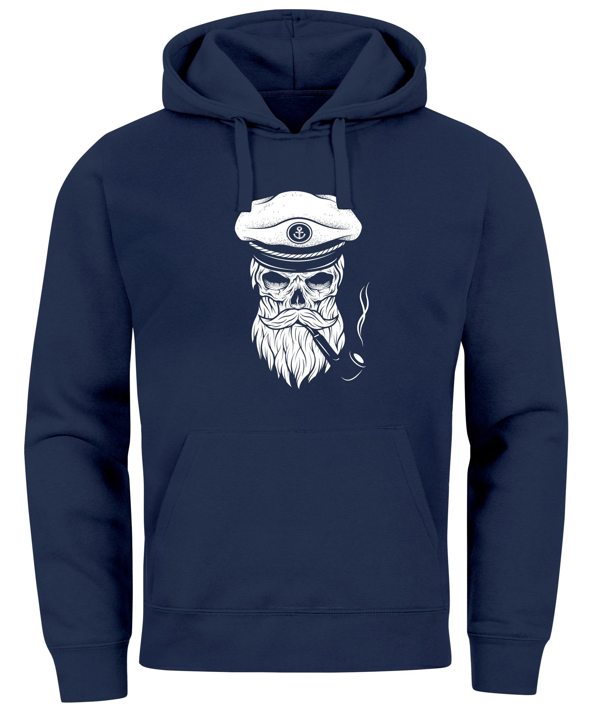 Herren Neverless Captain Sweatshirt Neverless® Totenkopf Bard Seemann Hoodie Hoodie Kapitän Skull navy