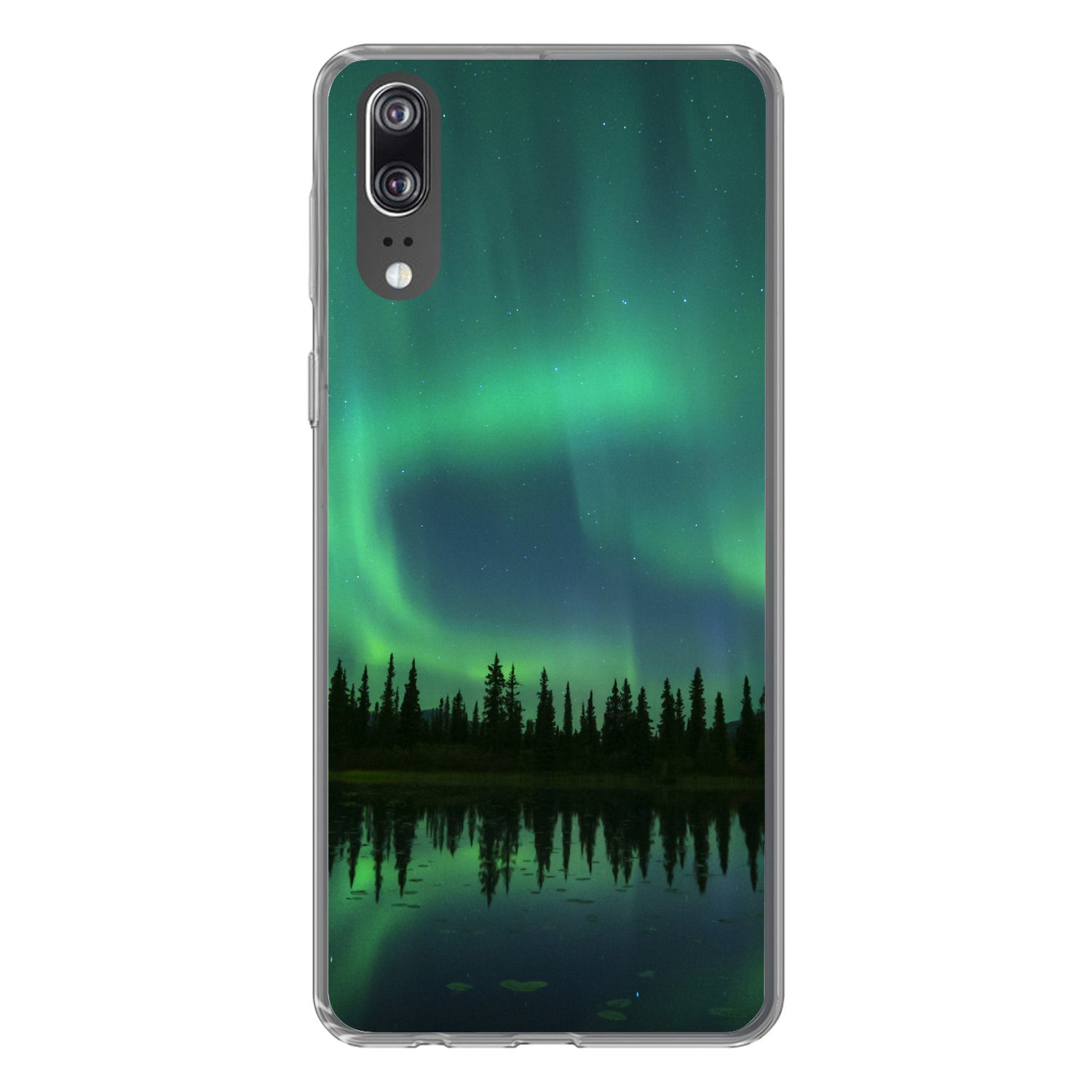 MuchoWow Handyhülle für Huawei P20 Nordlicht - Bäume - Wasser - Alaska, Handy Case, Silikon, Bumper Case Dünn