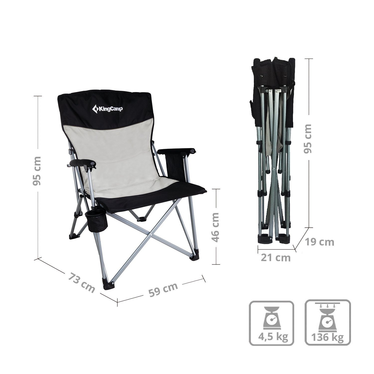 KingCamp Campingstuhl Comfort Campingstuhl mit Armlehne - XL Klapp Sesse