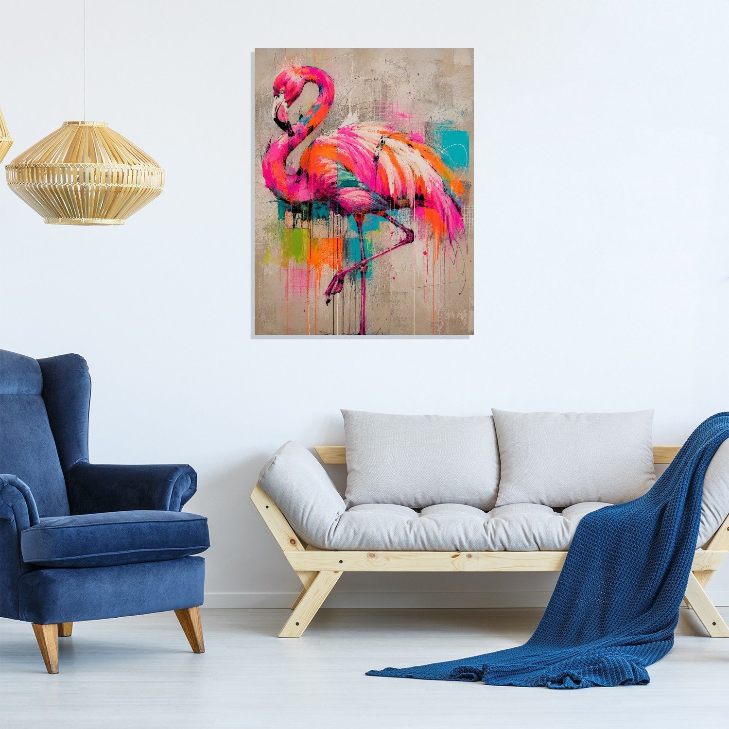 queence Acrylglasbild Urban Art Bunter Flamingo, Abstrakt, Flamingos, Tiere (1 St), Wandbild Wohnzimmerdeko buntes Tiermotiv Abstrakte Kunst