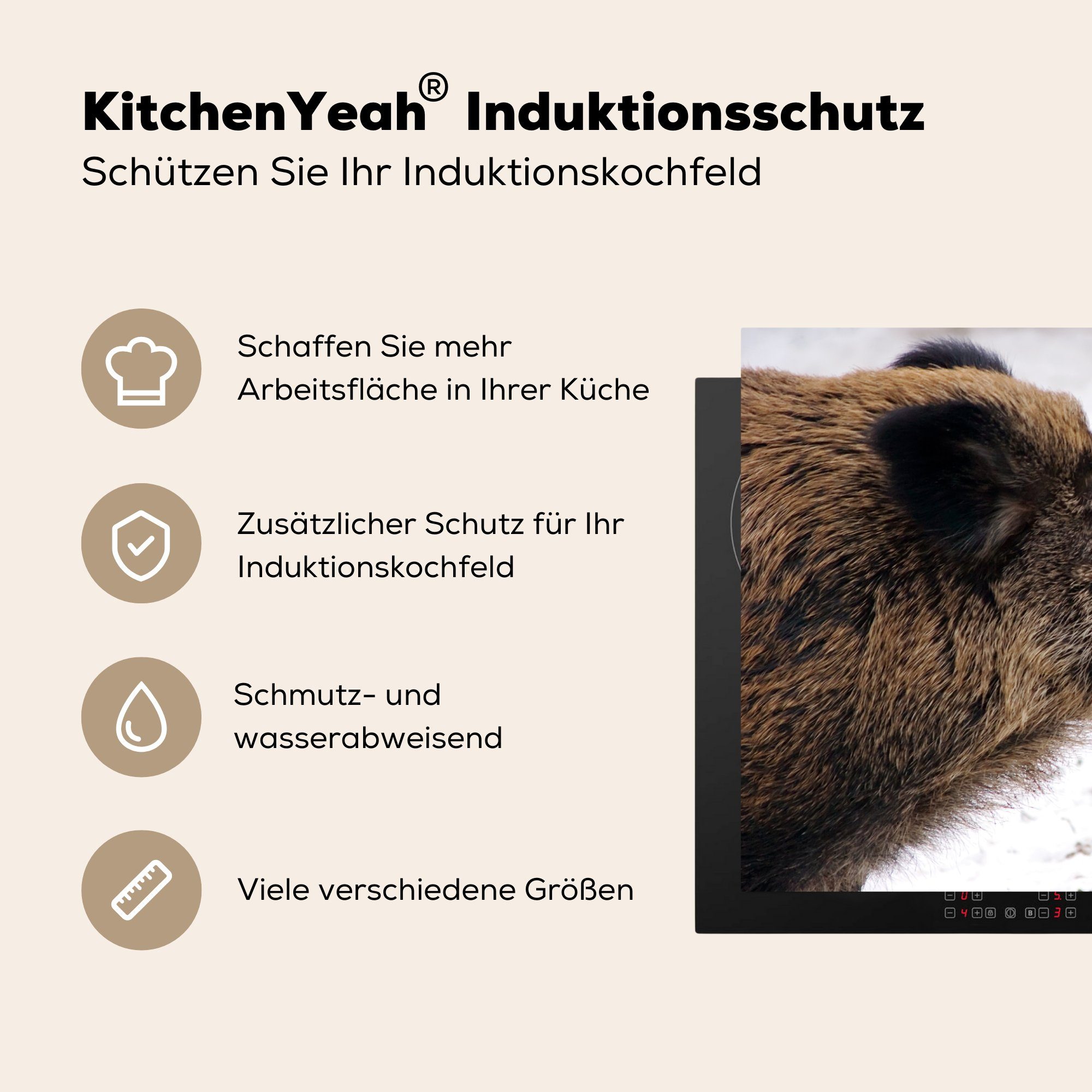 MuchoWow Herdblende-/Abdeckplatte Wildschwein - - Vinyl, küche, tlg), Tier Ceranfeldabdeckung für cm, (1 Induktionskochfeld Schutz die Schnee, 81x52