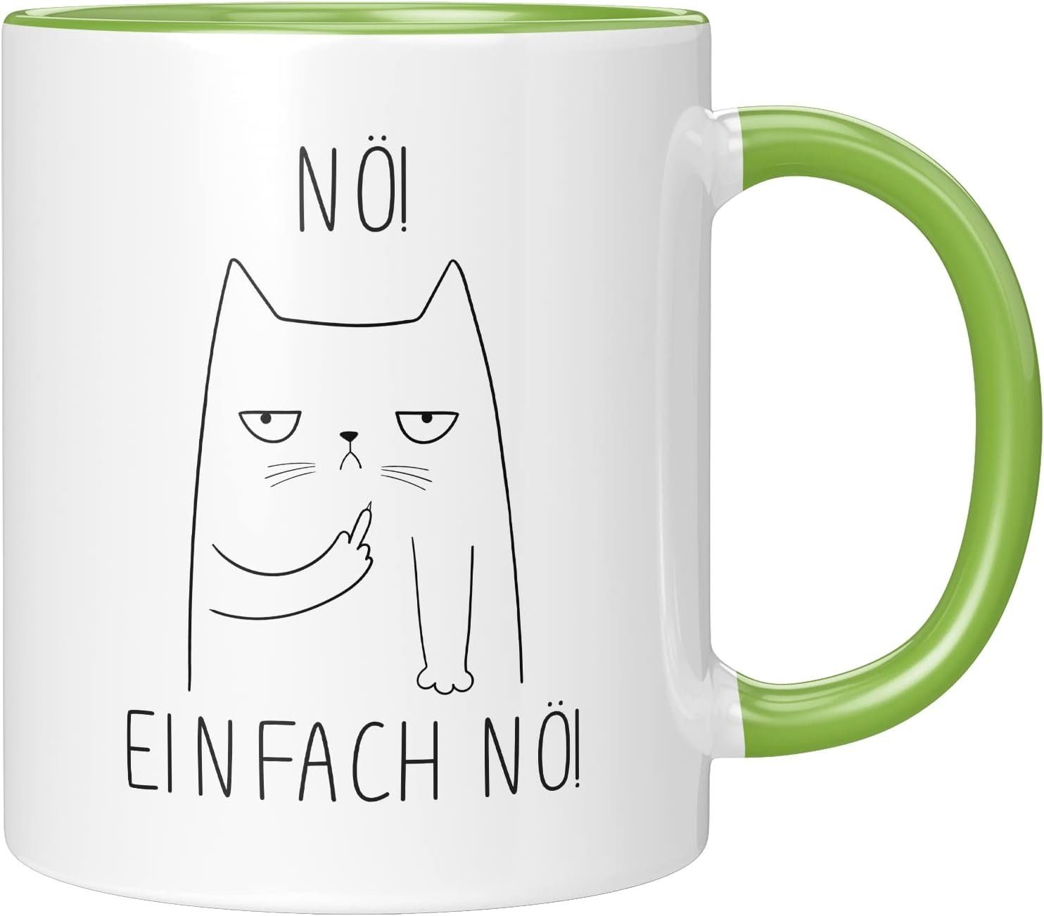 TassenTicker Tasse TASSENTICKER - Nö einfach Nö - Tasse für die Arbeit - Freche Katze, 330ml Grün