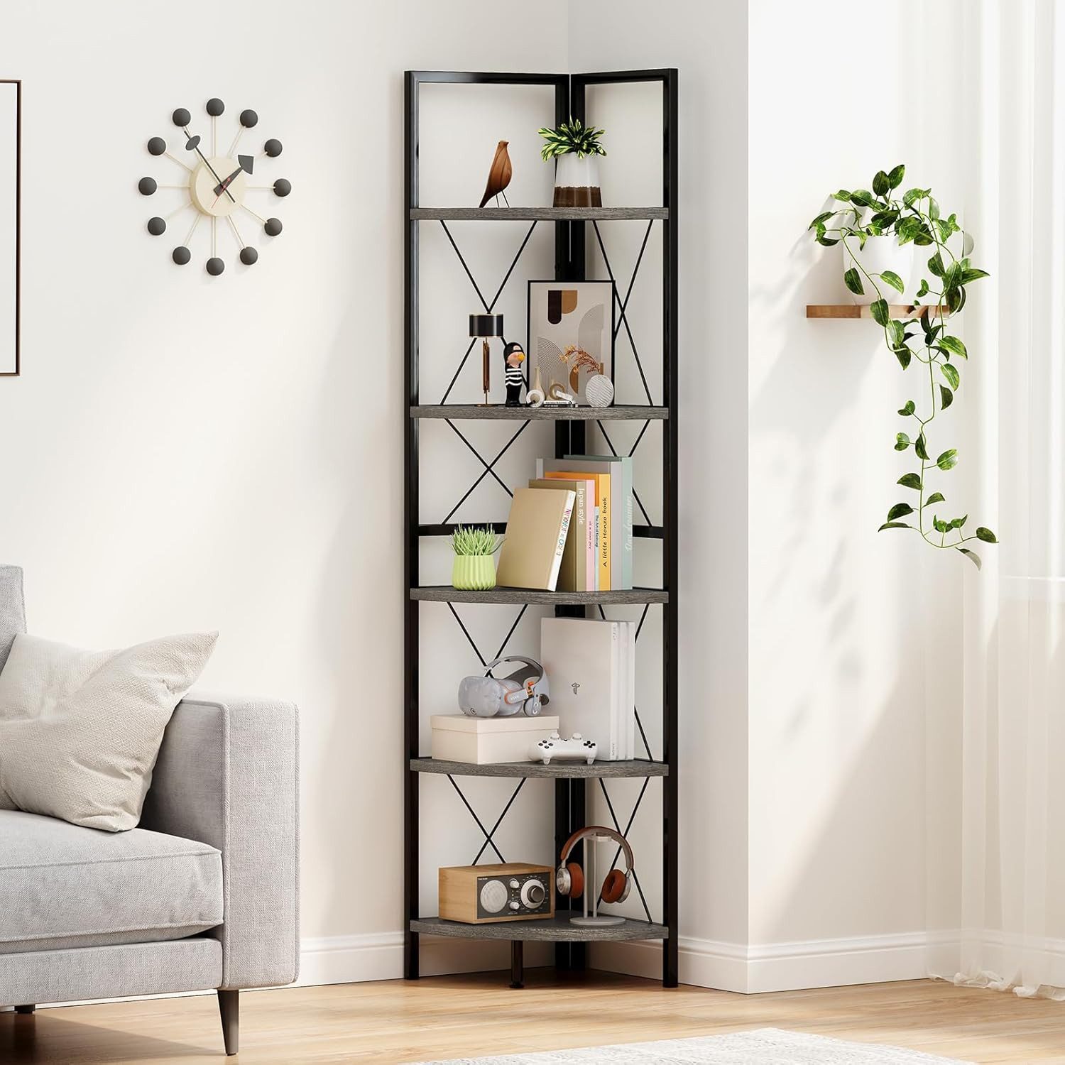 KOMFOTTEU Eckregal, Standregal Bücherregal mit 5 Ebenen