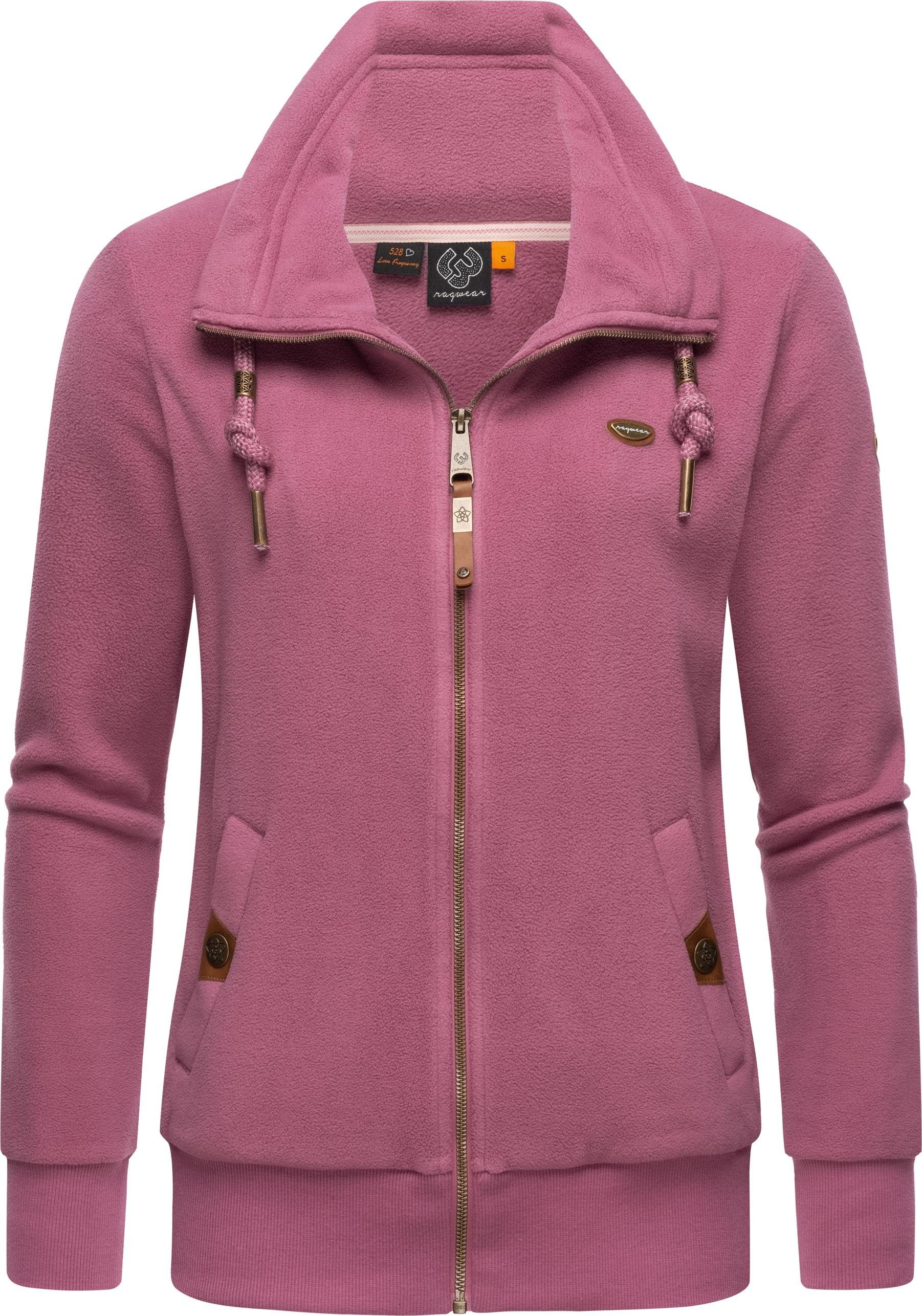 Zip-Sweater Solid Kordeln weicher mit Zip Fleece rosa Sweatjacke Ragwear Rylie Fleece