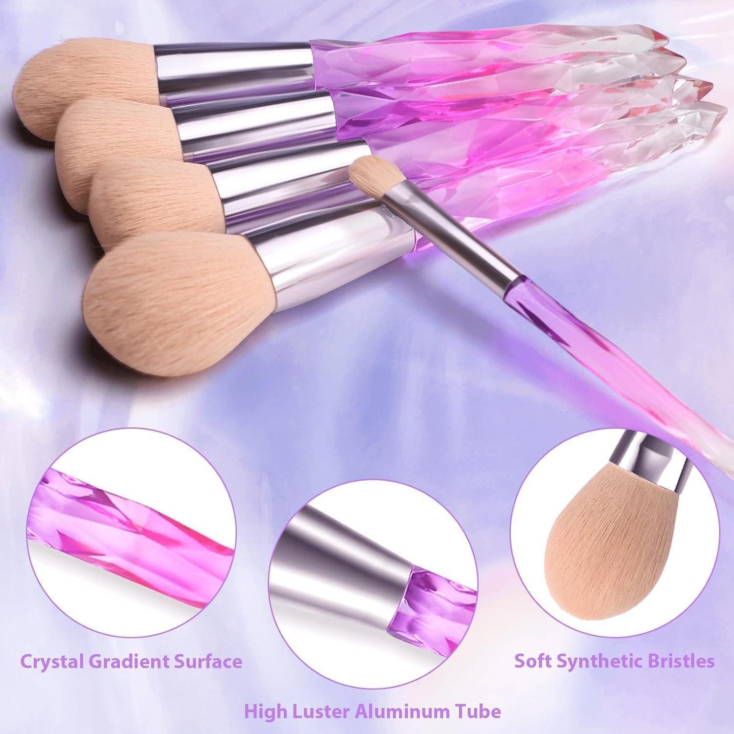 LuxusKollektion Kosmetikpinsel-Set Pinselset Makeup 15tlg Synthetikborsten Kristallgriff Kabuki Rosa