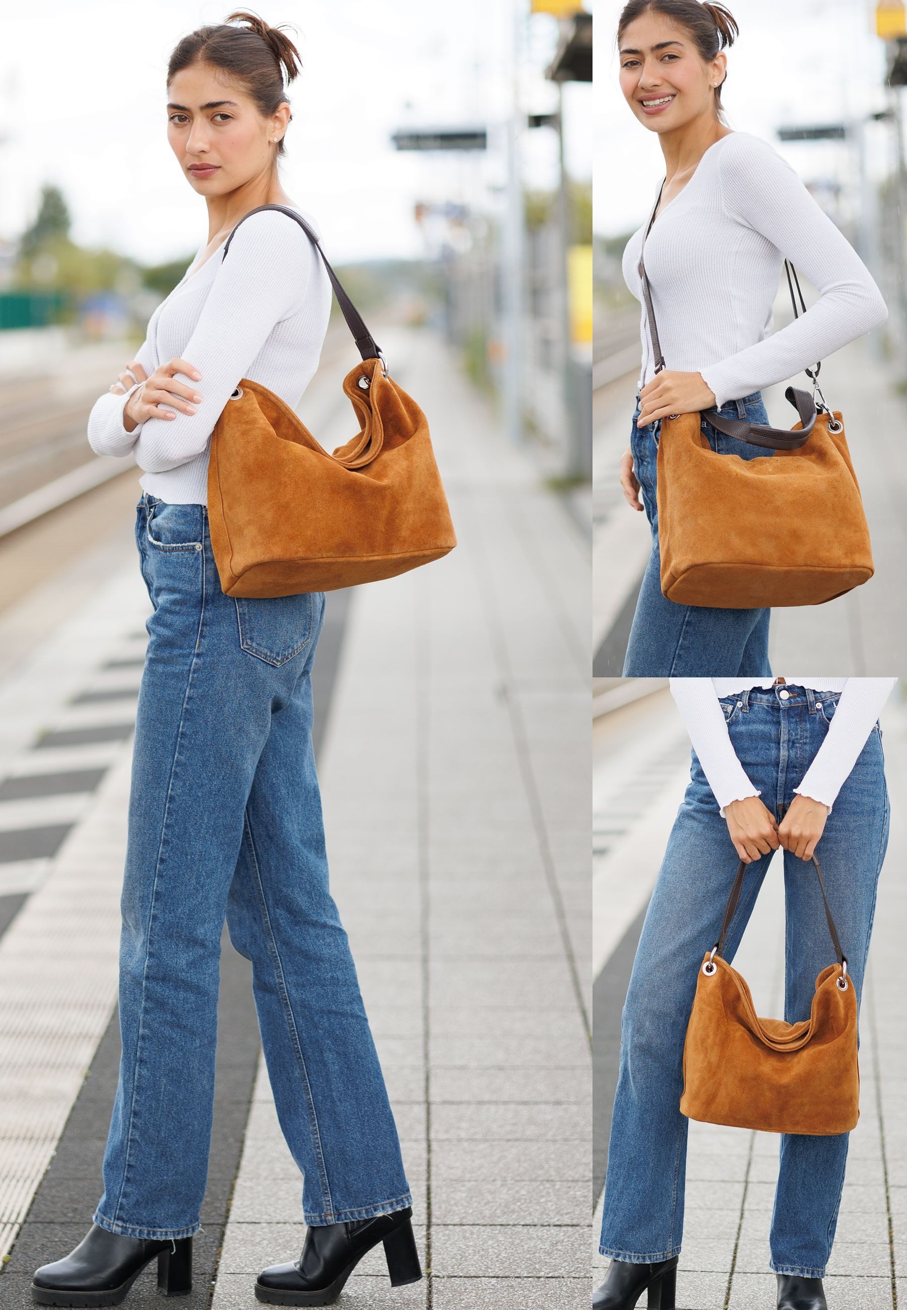 Caspar Schultertasche Damen Veloursleder Handtasche Klassisch - PREMIUM LIN günstig online kaufen