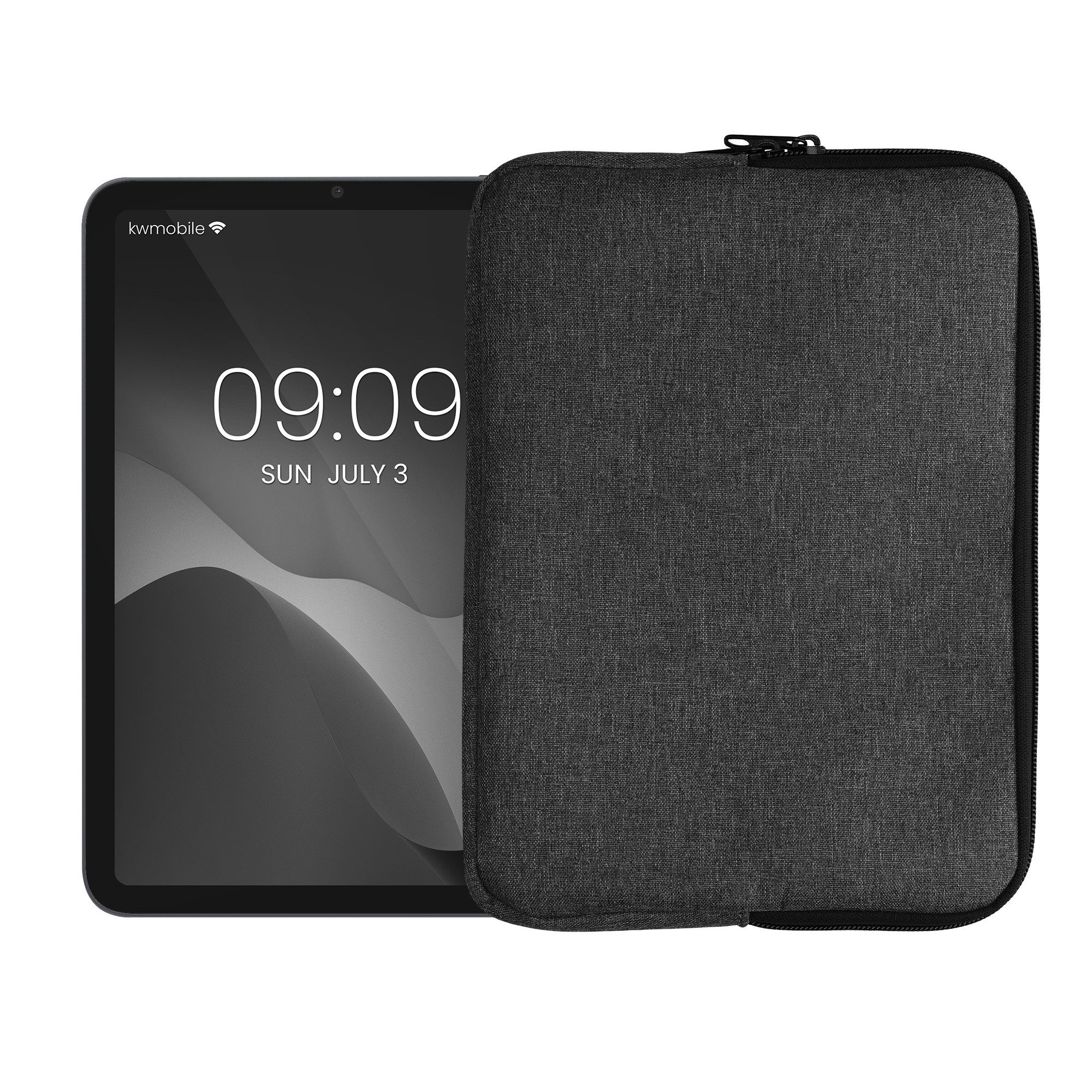kwmobile Tablet-Hülle Schutzhülle aus Stoff für 9,7"-11" Tablet Hülle Stoffhülle, Stoffhülle für Tablet mit Reißverschluss - Dunkelgrau
