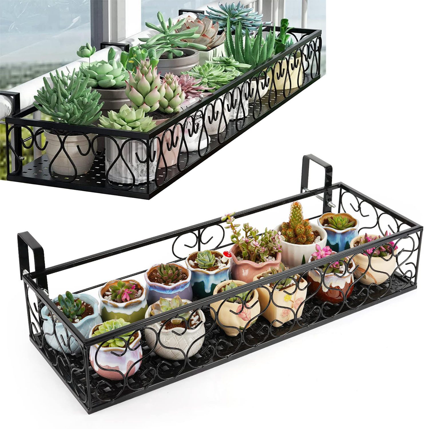 SURFOU Blumenständer Blumenständer Pflanzenständer 50x20x12cm, Geeignet für 6,5-cm-Geländer (1 St), Wohnzimmer Terrasse Fenster Garten Hof