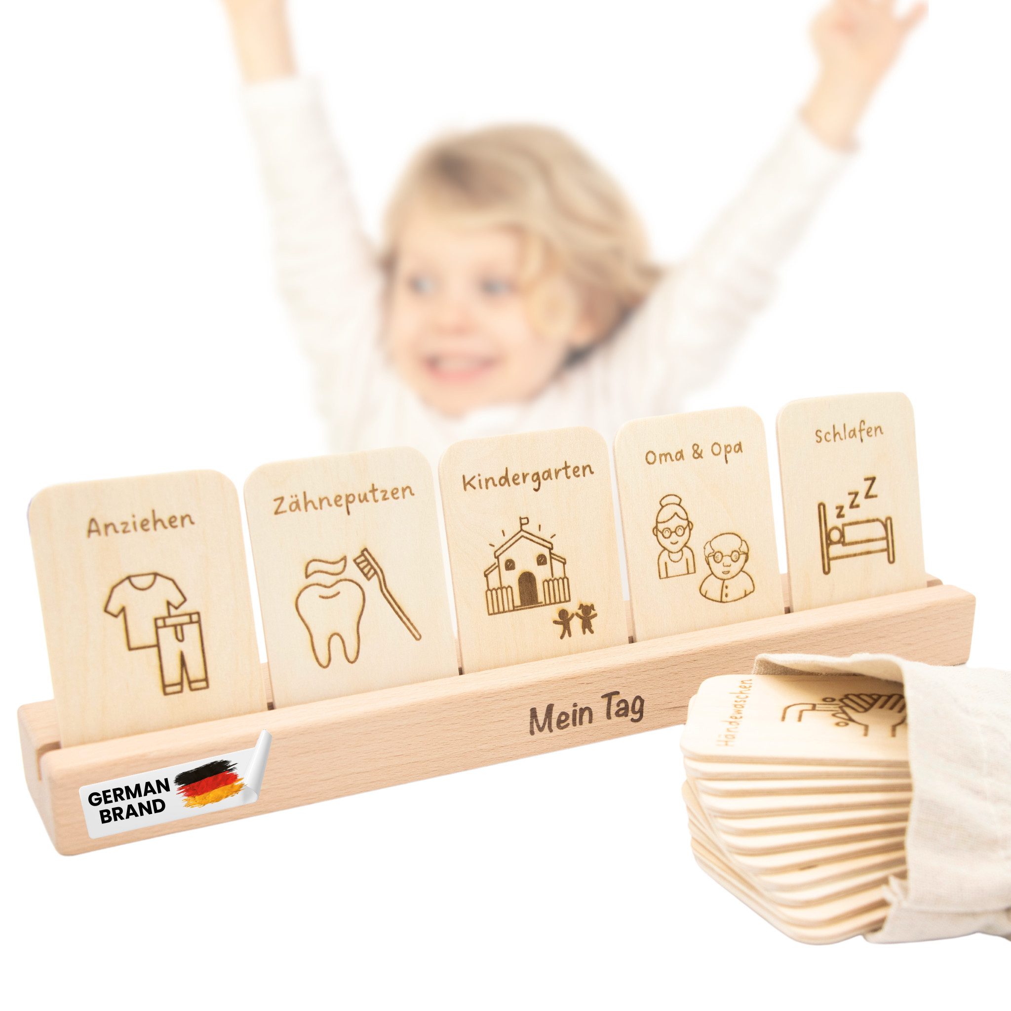 Astrein Lernspielzeug Montessori Tagesplaner, Routinekarten aus Holz, Monte günstig online kaufen