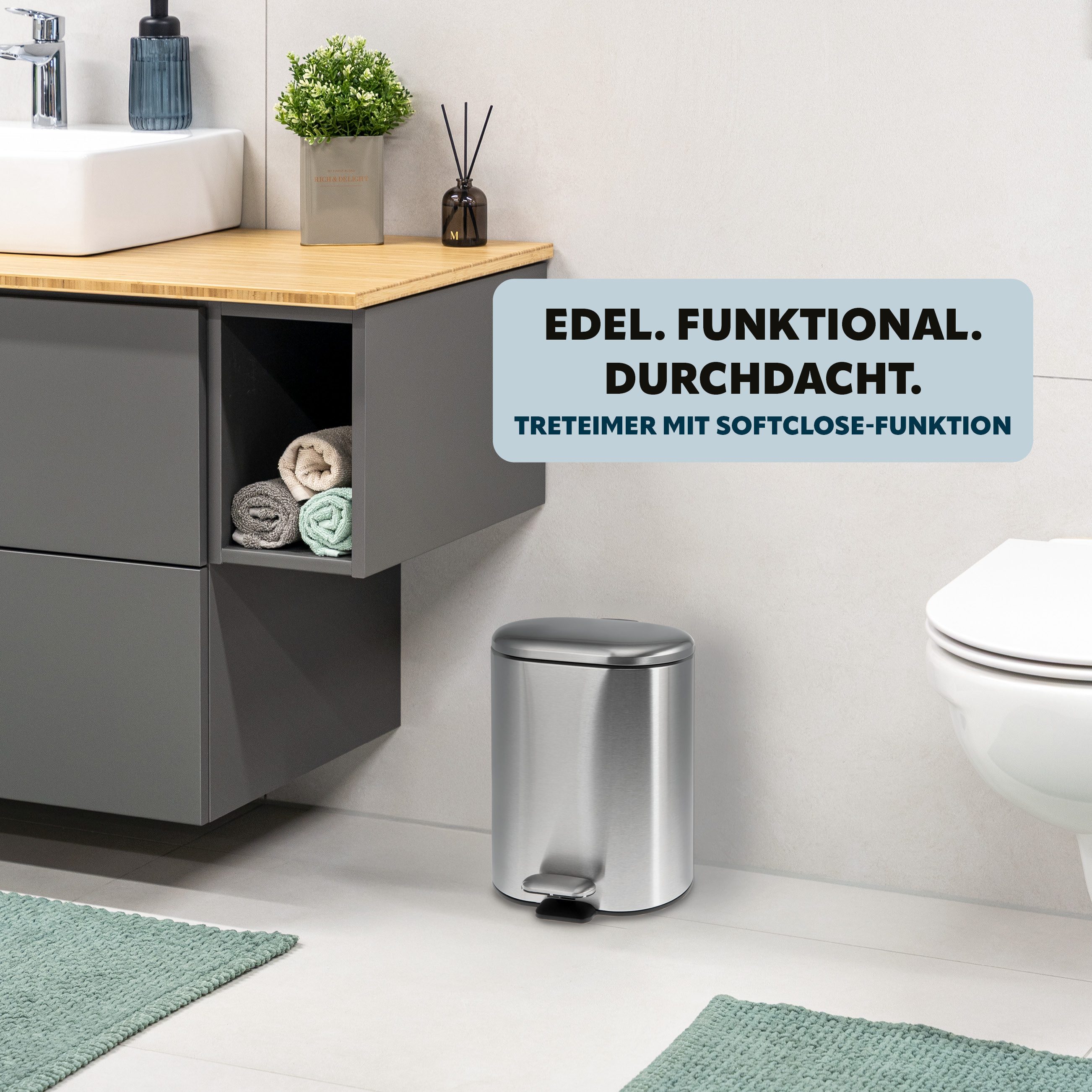 bremermann Kosmetikeimer Treteimer BARBENA - 6 Liter // Edelstahl Anti-Fingerabdruck Softclose