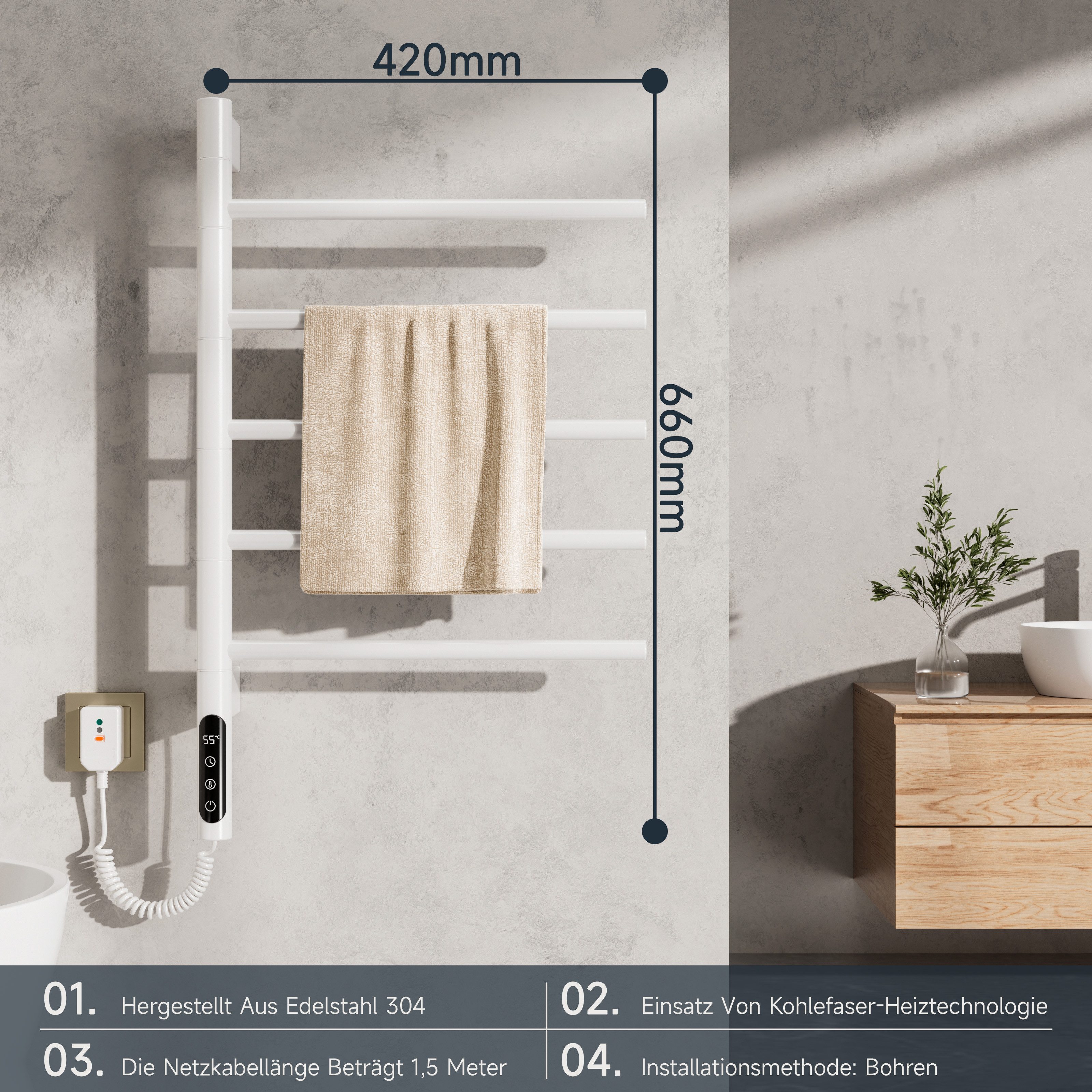 Oihpaw Elektrischer Badheizkörper Handtuchheizkörper Elektrisch Badheizkörp günstig online kaufen