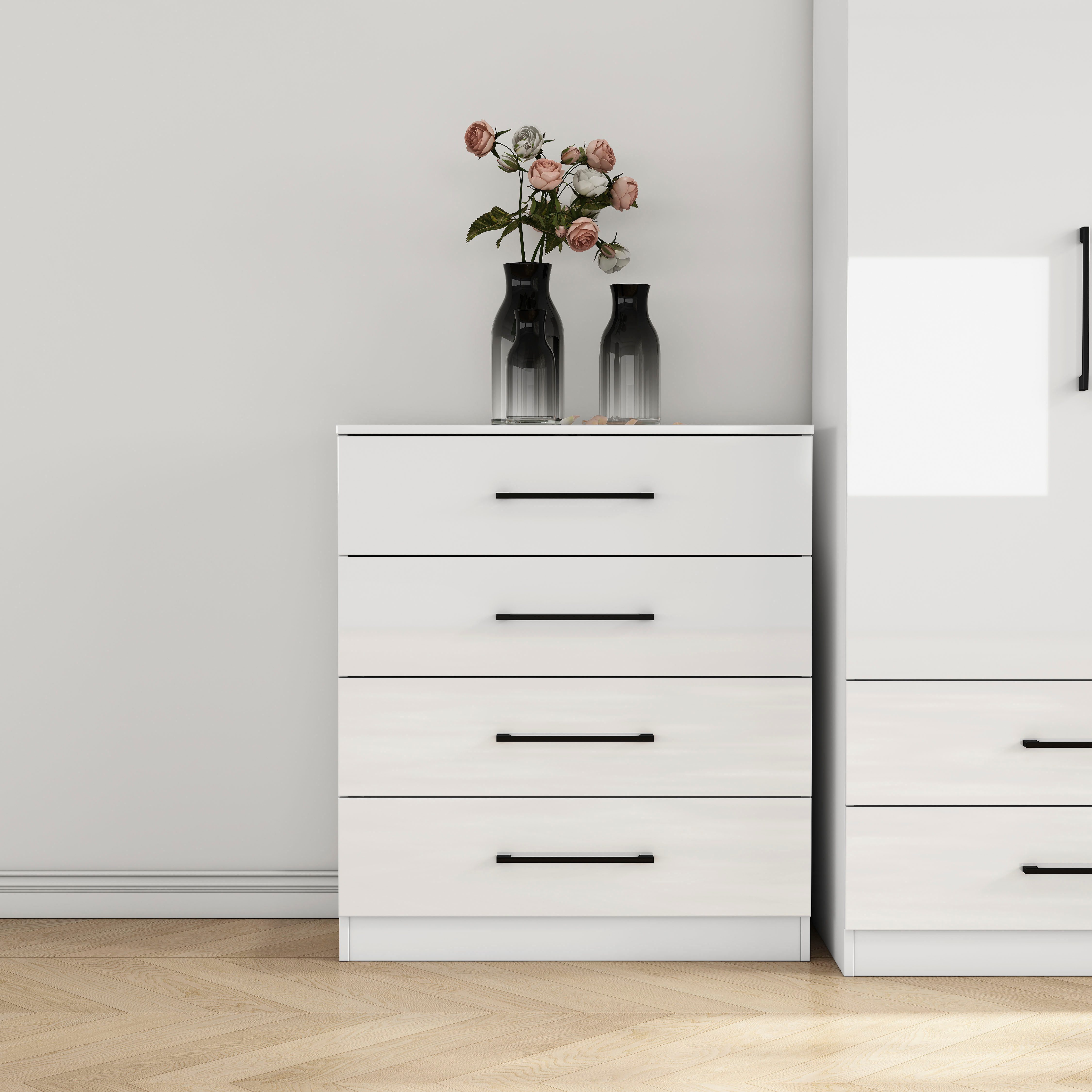 OTTO home Schubkastenkommode Sylt Schlafzimmerkommode Kommode Wäscheschrank Bestseller (1 St., Viel Stauraum im Schlafzimmer mit hochglänzenden Fronten), Beistellschrank mit 4 Schubladen