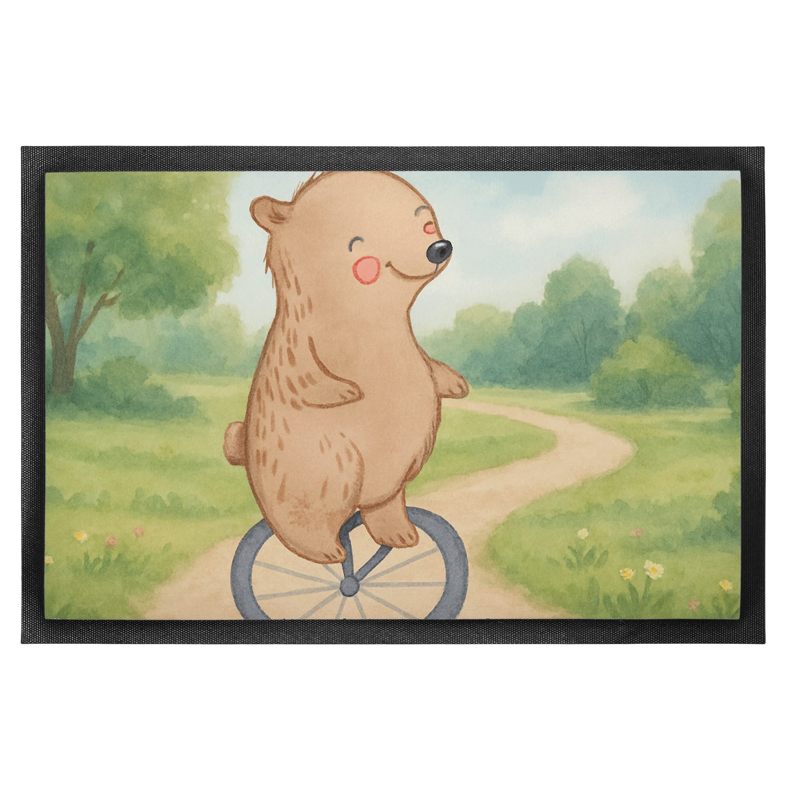 Mr. & Mrs. Panda Fußmatte Bär Einrad fahren Design, fußmatte 40 x 60 cm, Weiß, Geschenk, schmut, Höhe: 40 mm