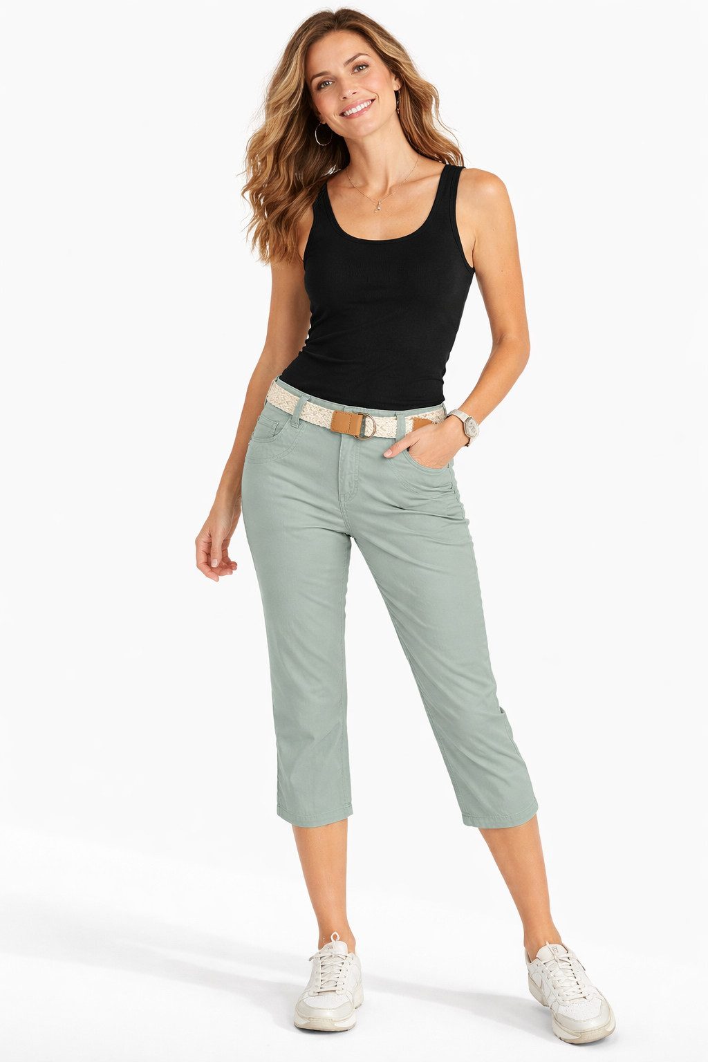 SUBLEVEL Bermudas Damen Short Bermuda 3/4 Hose Sommer Chino Stoff Hose mit Gürtel Capri