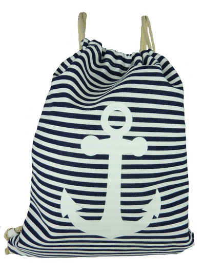 Taschen4life Gymbag Turnbeutel Rucksack 1603, maritime Anker & Streifen, Sportbeutel, Stoffbeutel