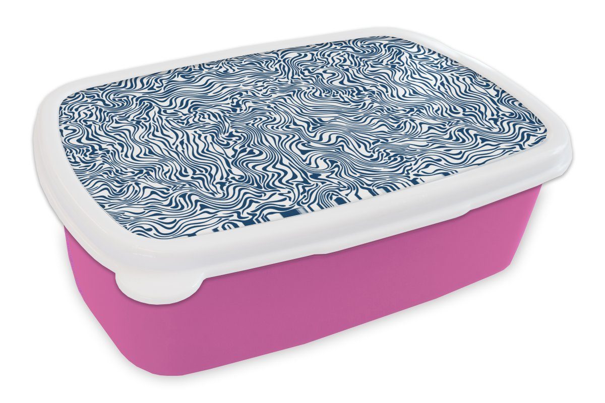 MuchoWow Lunchbox Muster - Kunststoff, Mädchen, für Abstrakt Brotbox Blau, rosa Kunststoff Snackbox, Kinder, - Erwachsene, (2-tlg), Brotdose