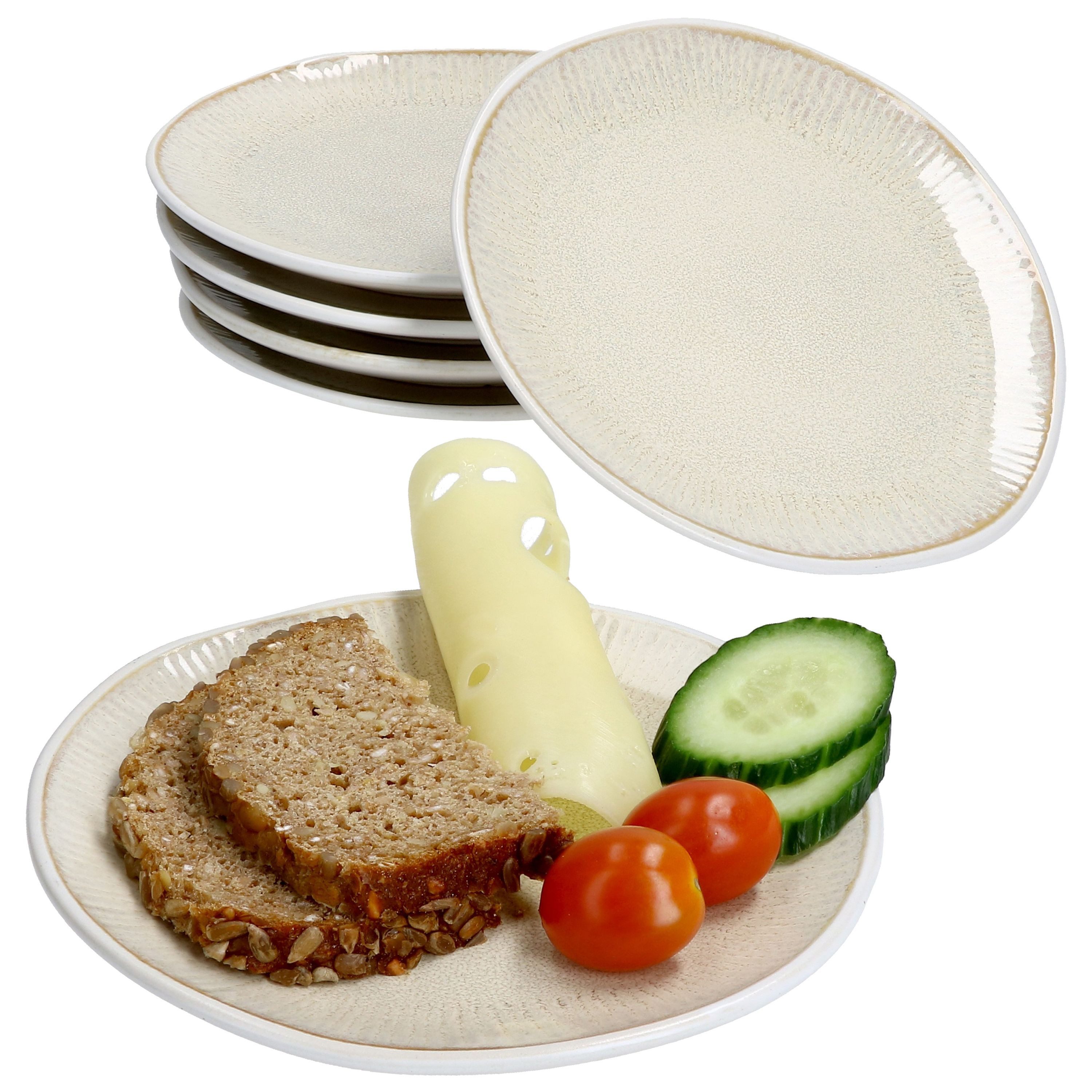 MamboCat Servierplatte MamboCat TZIA 6er Set Brotteller Steingut Vanille Weiß Geschirr, Keramik