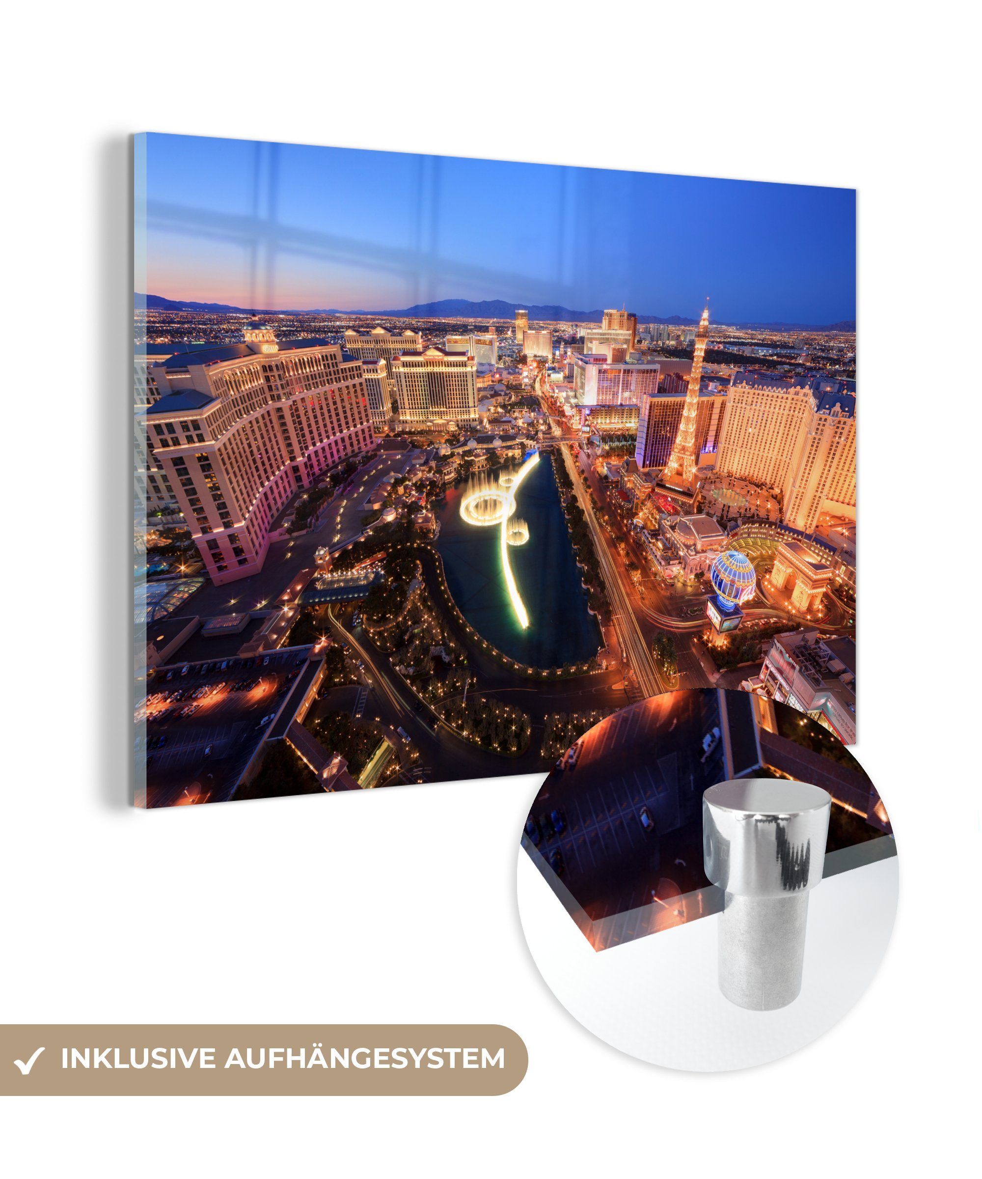 MuchoWow Acrylglasbild Las Vegas - Kasino - Eiffelturm, (1 St), Acrylglasbilder Wohnzimmer & Schlafzimmer