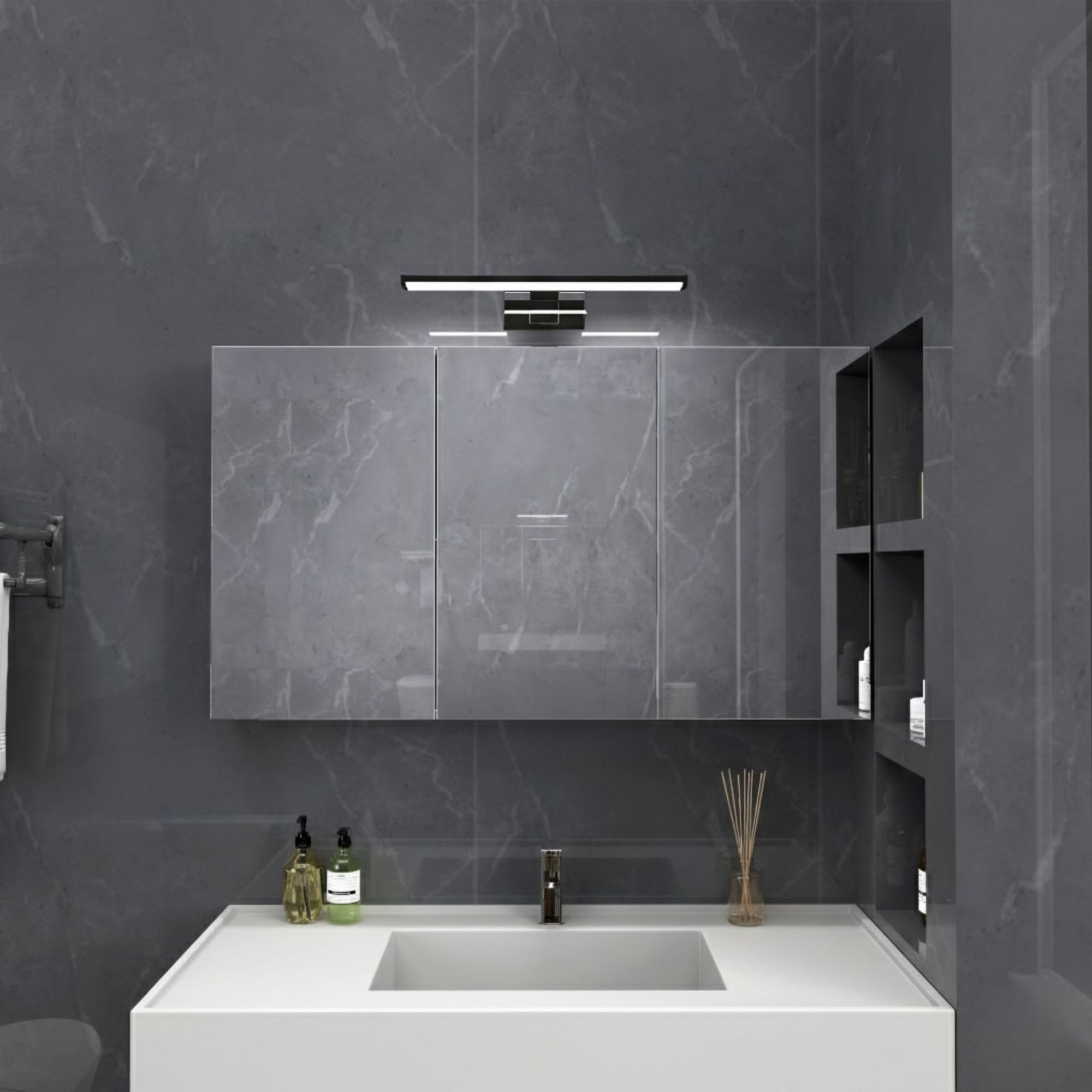 kalb LED Spiegelleuchte Spiegelleuchte chrom oder schwarz 500mm, mit integriertem Netzschalter, Schwarz