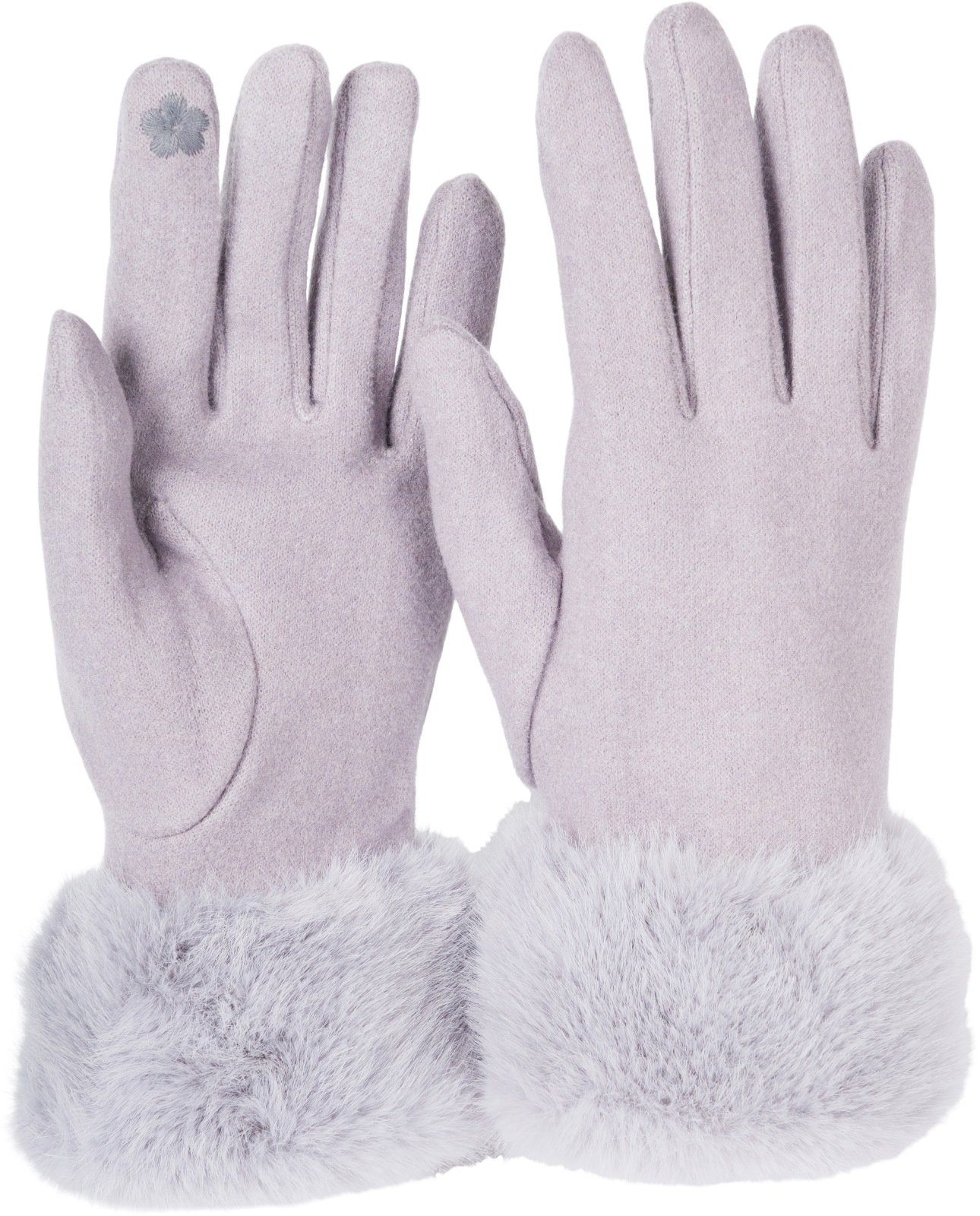 styleBREAKER Fleecehandschuhe Unifarbene Touchscreen Handschuhe mit Kunstfell Grau