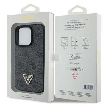 Guess Smartphone-Hülle Guess Apple iPhone 15 Pro Max Case Leather 4G Diamond Triangle Schwarz