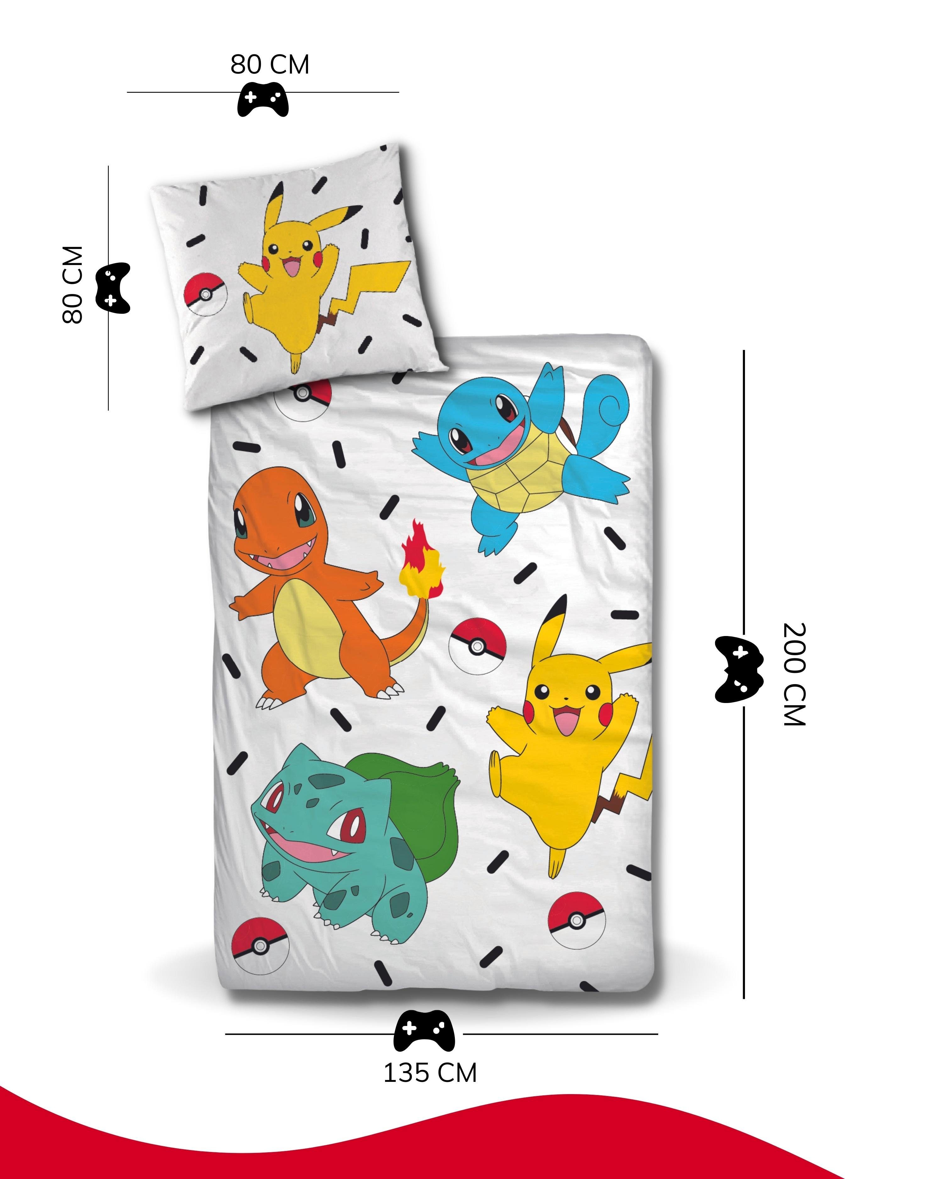 MTOnlinehandel Bettwäsche Pokémon 135x200 + 80x80 cm, 100 % Baumwolle Biber oder Renforcé, Flanell, 2 teilig, Pikachu & Friends Game für Kinder, Teenager, Jugen – Bild 4 von 5