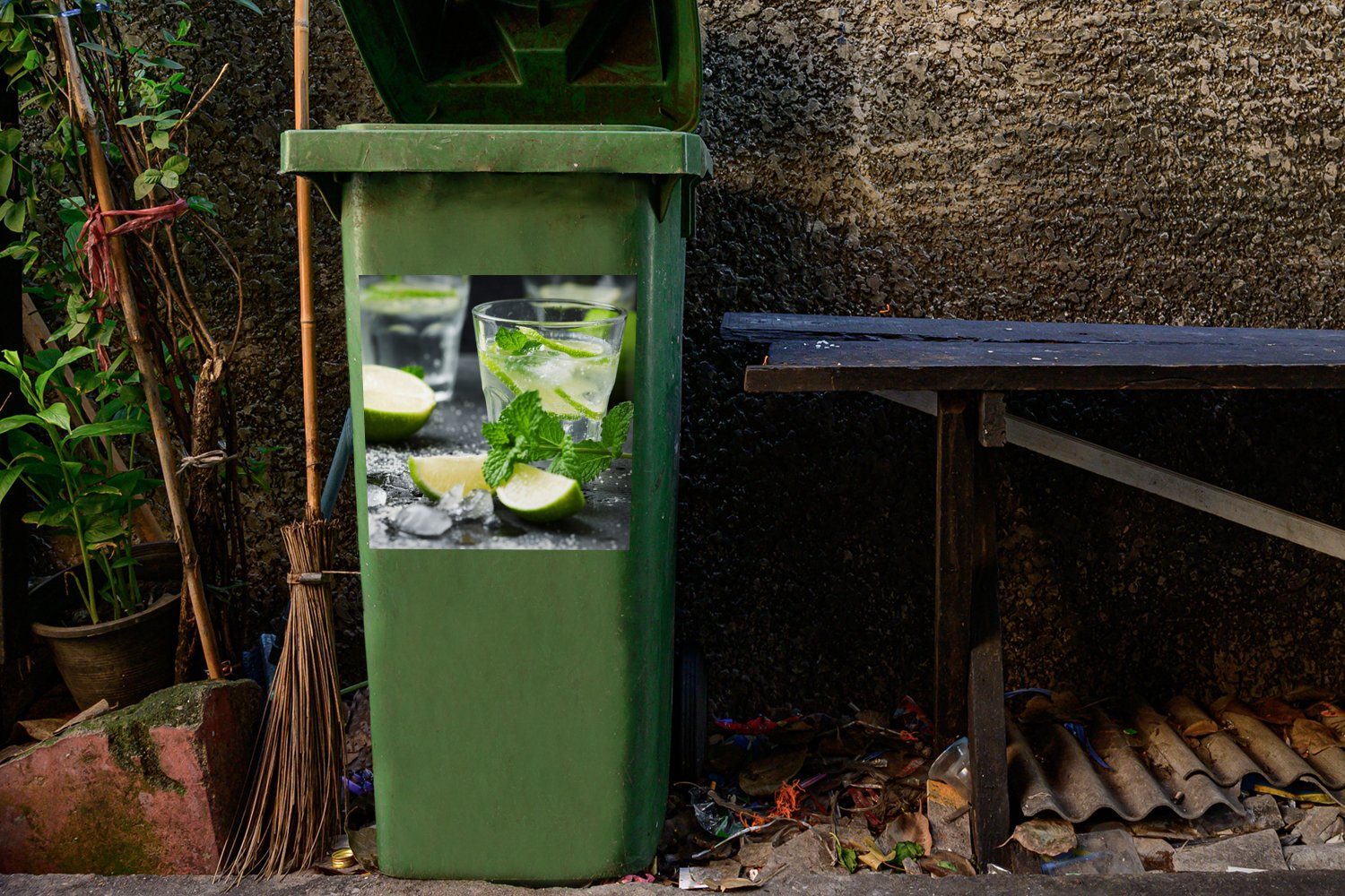 Mülltonne, St), (1 Getränk Wandsticker Weinglas - Container, MuchoWow Abfalbehälter - Mülleimer-aufkleber, Obst Sticker,