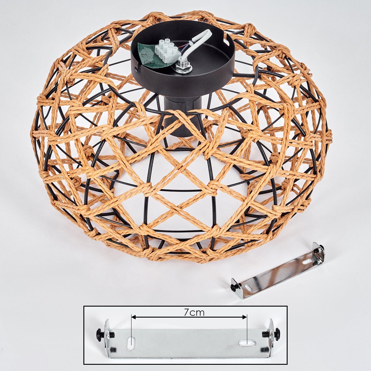 hofstein Deckenleuchte moderne Deckenlampe aus Holz/Rattan/Metall in Natur/Schwarz, ohne Leuchtmittel, Deckenleuchte Lichteffekt, Ø30cm, 1x E27, ohne Leuchtmitt – Bild 5 von 5